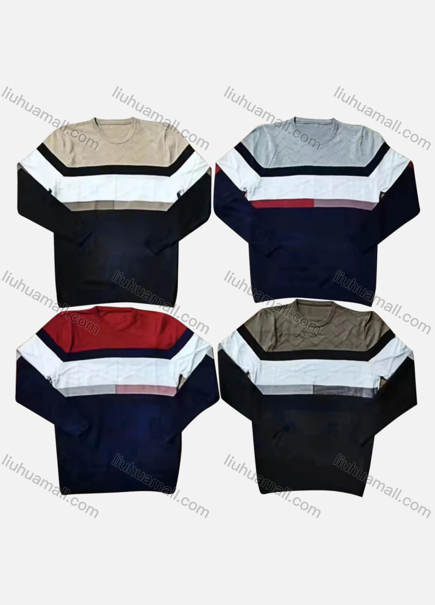 Wholesale Men's Casual Crew Neck Long Sleeve Colorblock Knit Sweaters - Liuhuamall