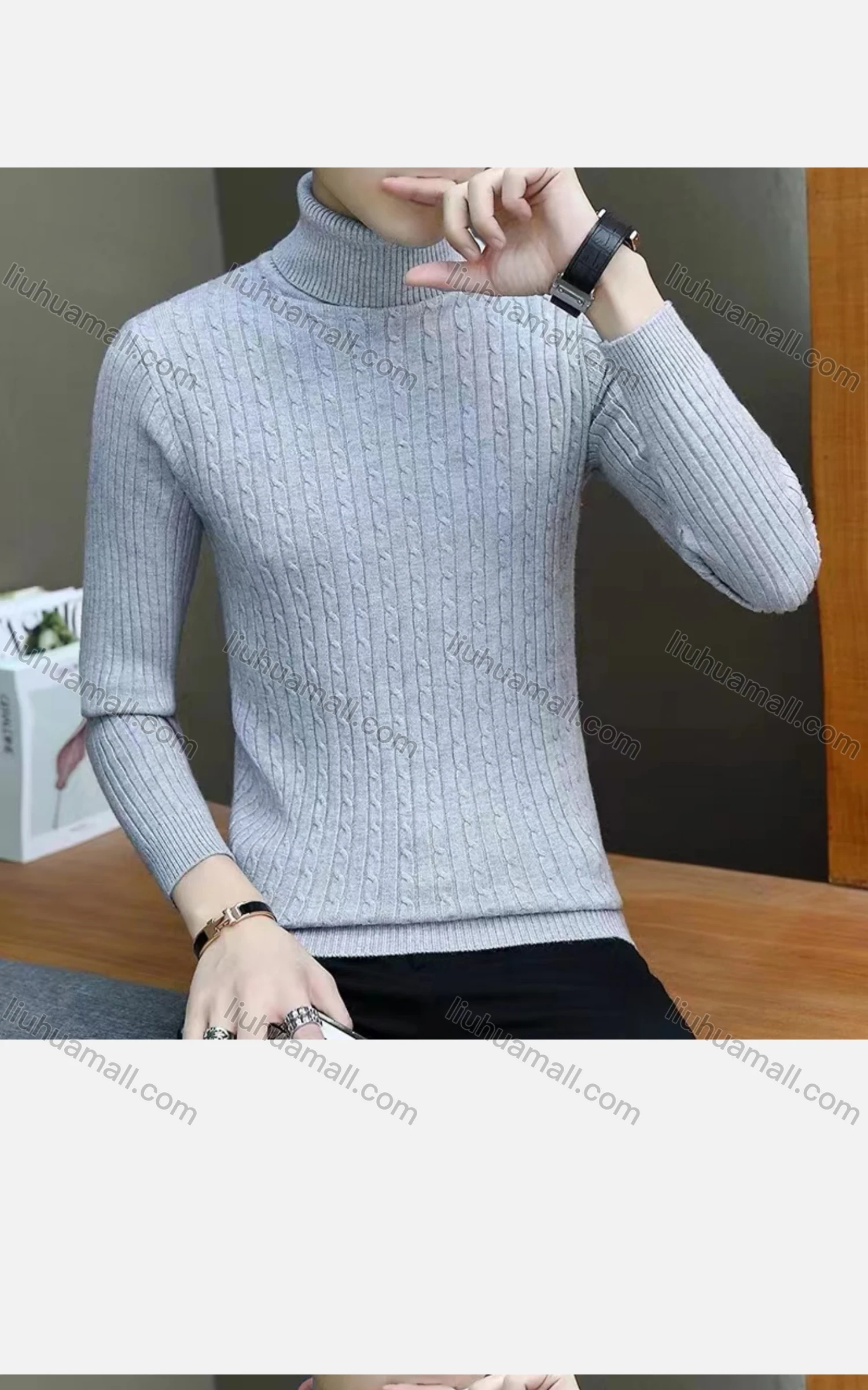 Wholesale Men's Casual Plain Turtleneck Long Sleeve Sweater - Liuhuamall