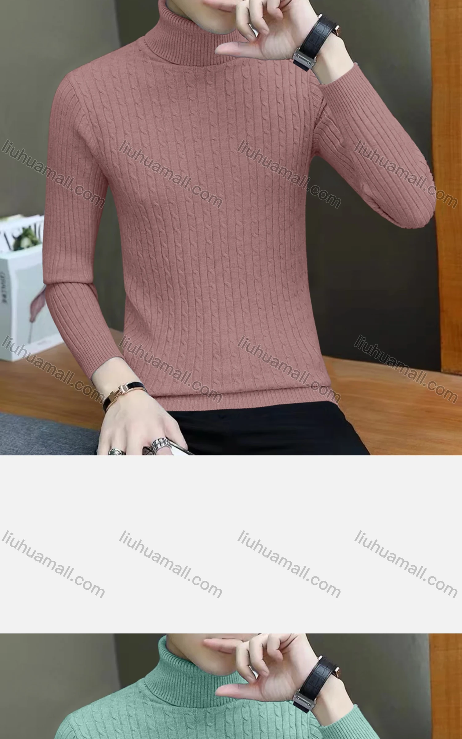 Wholesale Men's Casual Plain Turtleneck Long Sleeve Sweater - Liuhuamall
