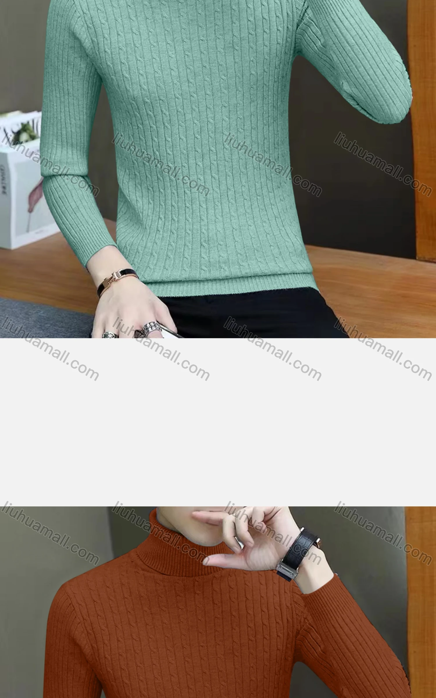Wholesale Men's Casual Plain Turtleneck Long Sleeve Sweater - Liuhuamall