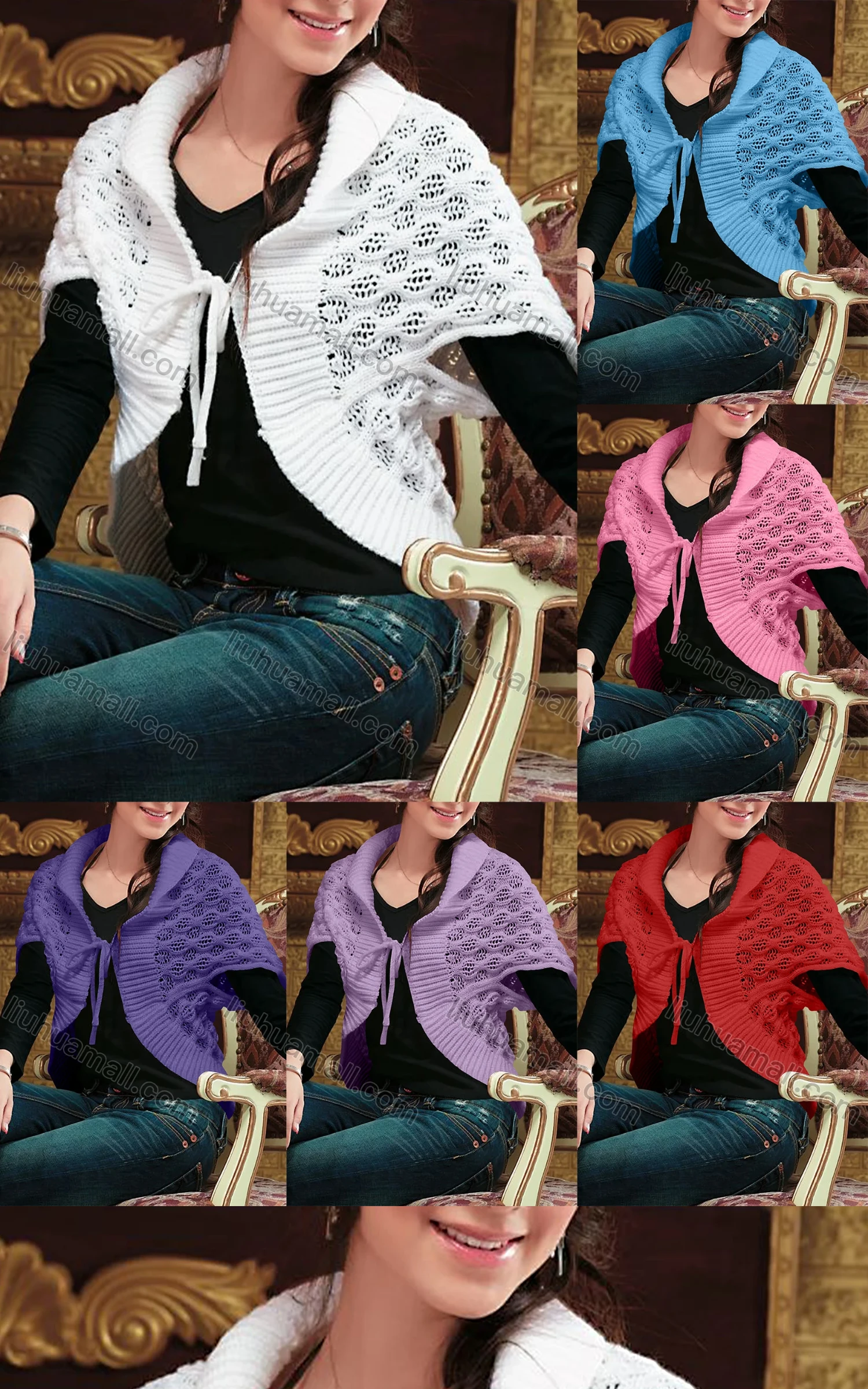 Wholesale Women's Elegant Plain Tie Front Plain Cardigan - Liuhuamall