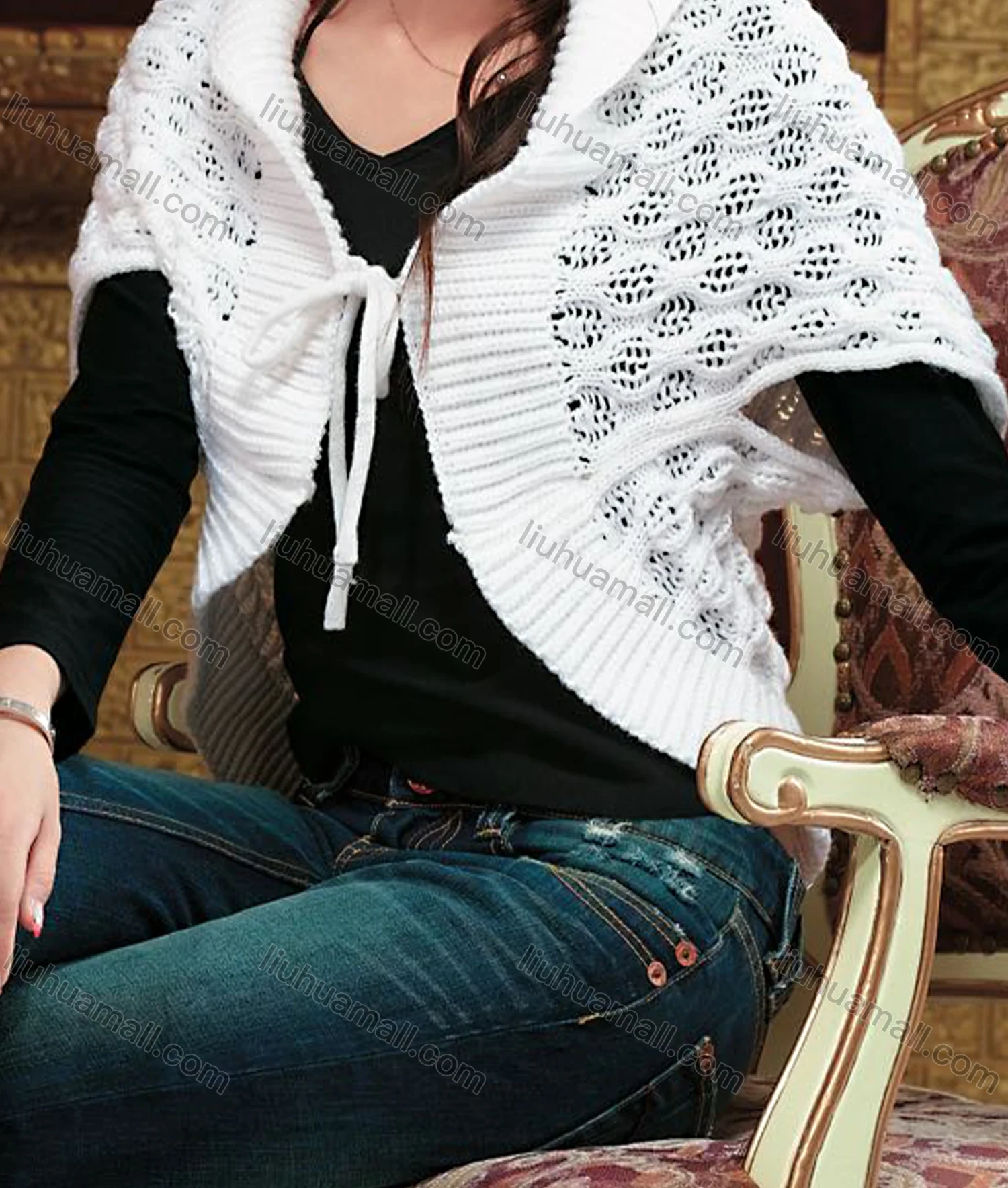 Wholesale Women's Elegant Plain Tie Front Plain Cardigan - Liuhuamall