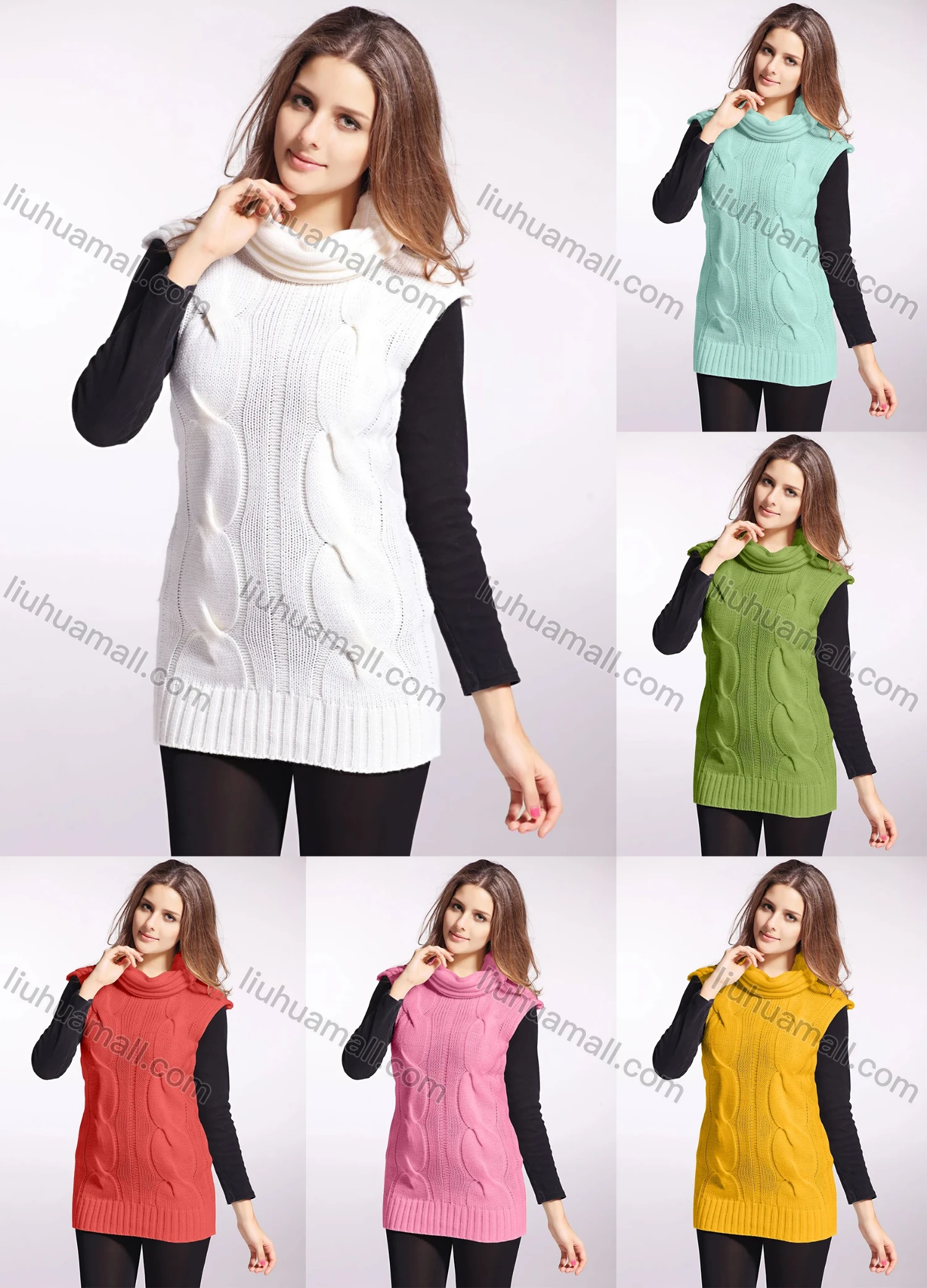 Wholesale Women's Plain Cowl Neck Sleeveless Plain Sweater - Liuhuamall