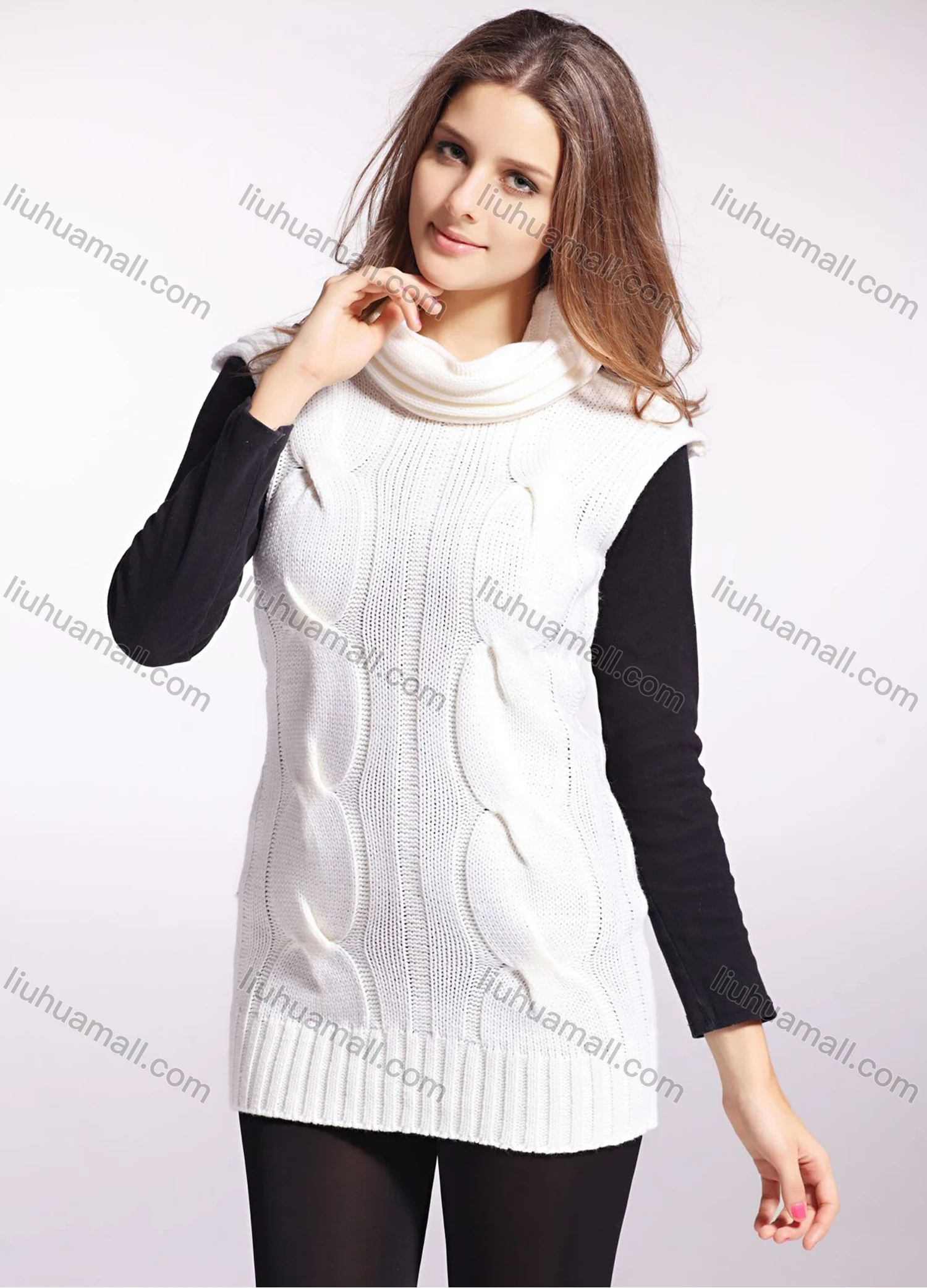 Wholesale Women's Plain Cowl Neck Sleeveless Plain Sweater - Liuhuamall