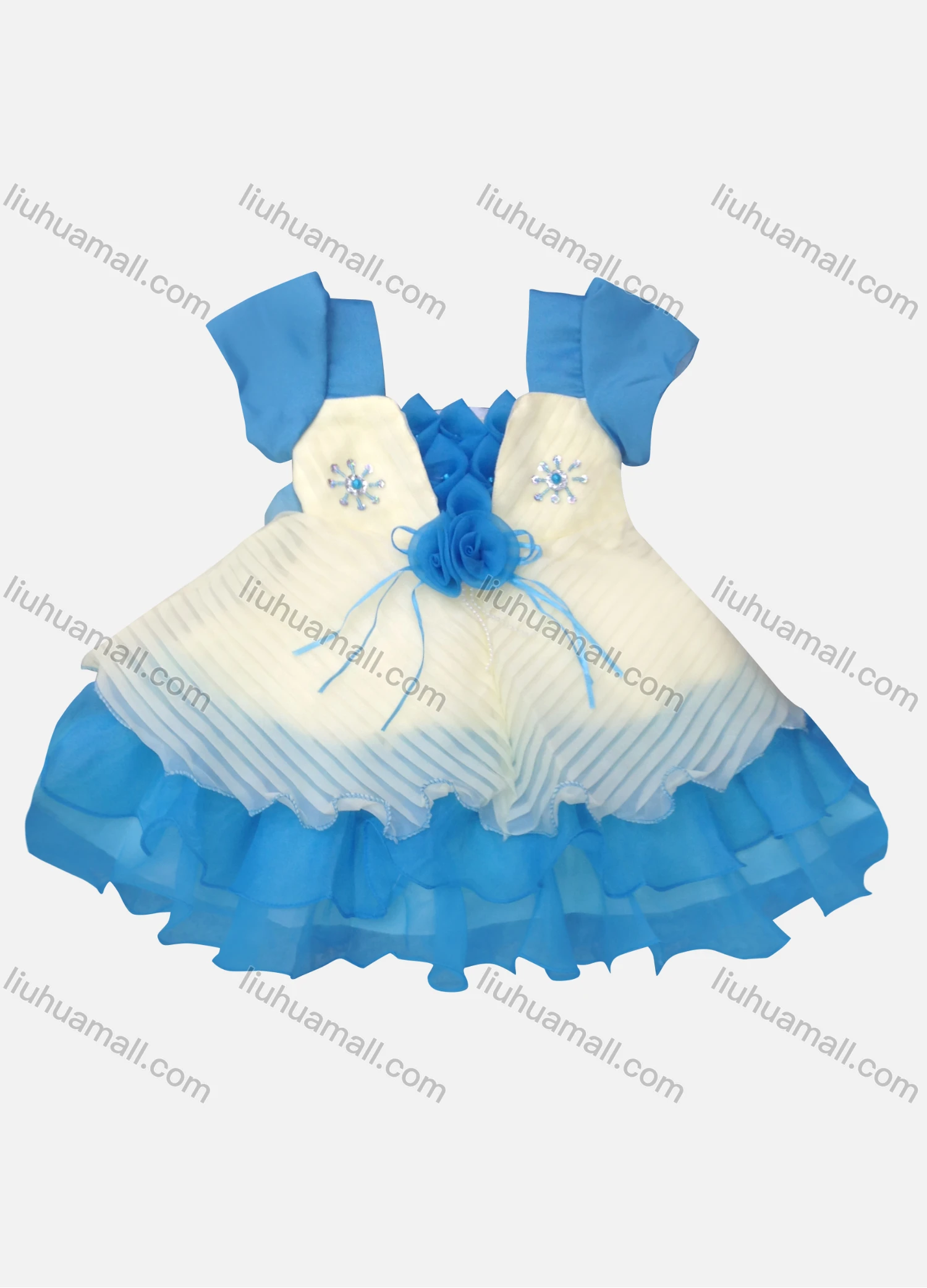 Wholesale Girls Lovely Square Neck 3D Floral Zipper Back Layered Flower Dress - Liuhuamall