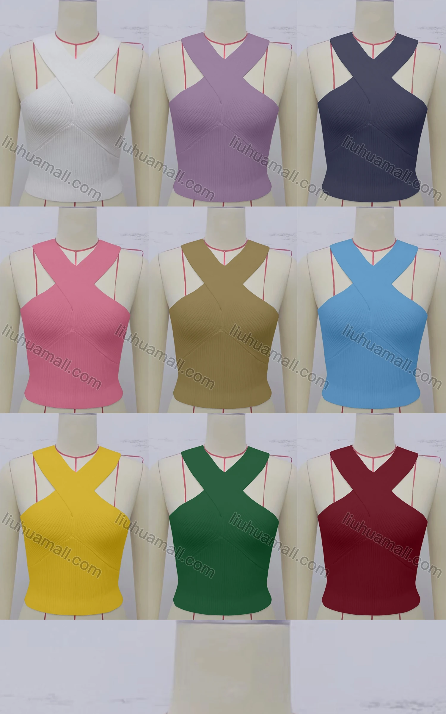 Wholesale Women's Causal Halter Sleeveless Plain Knit Top - Liuhuamall