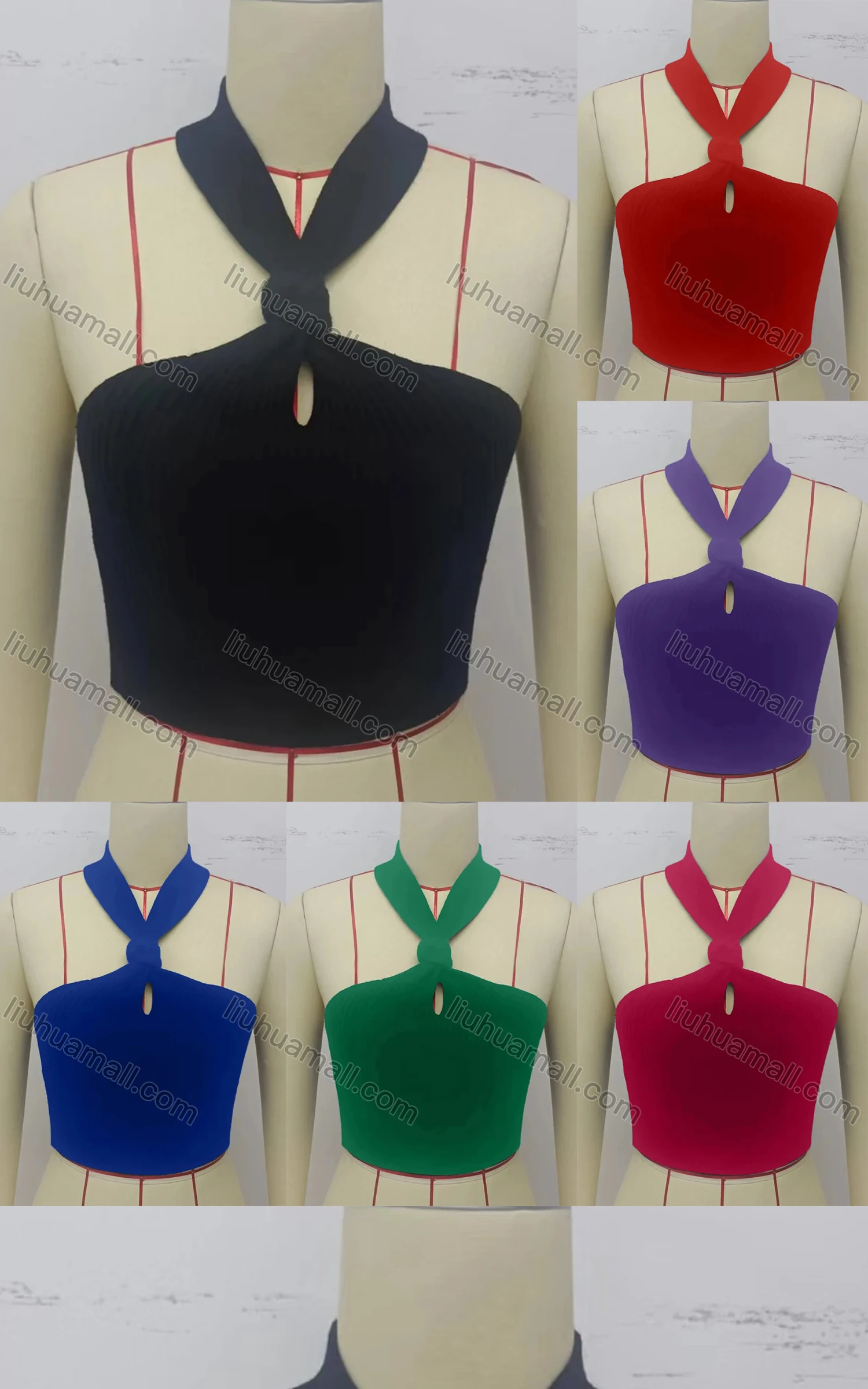 Wholesale Women's Sexy Halter Sleeveless Plain Knit Top - Liuhuamall