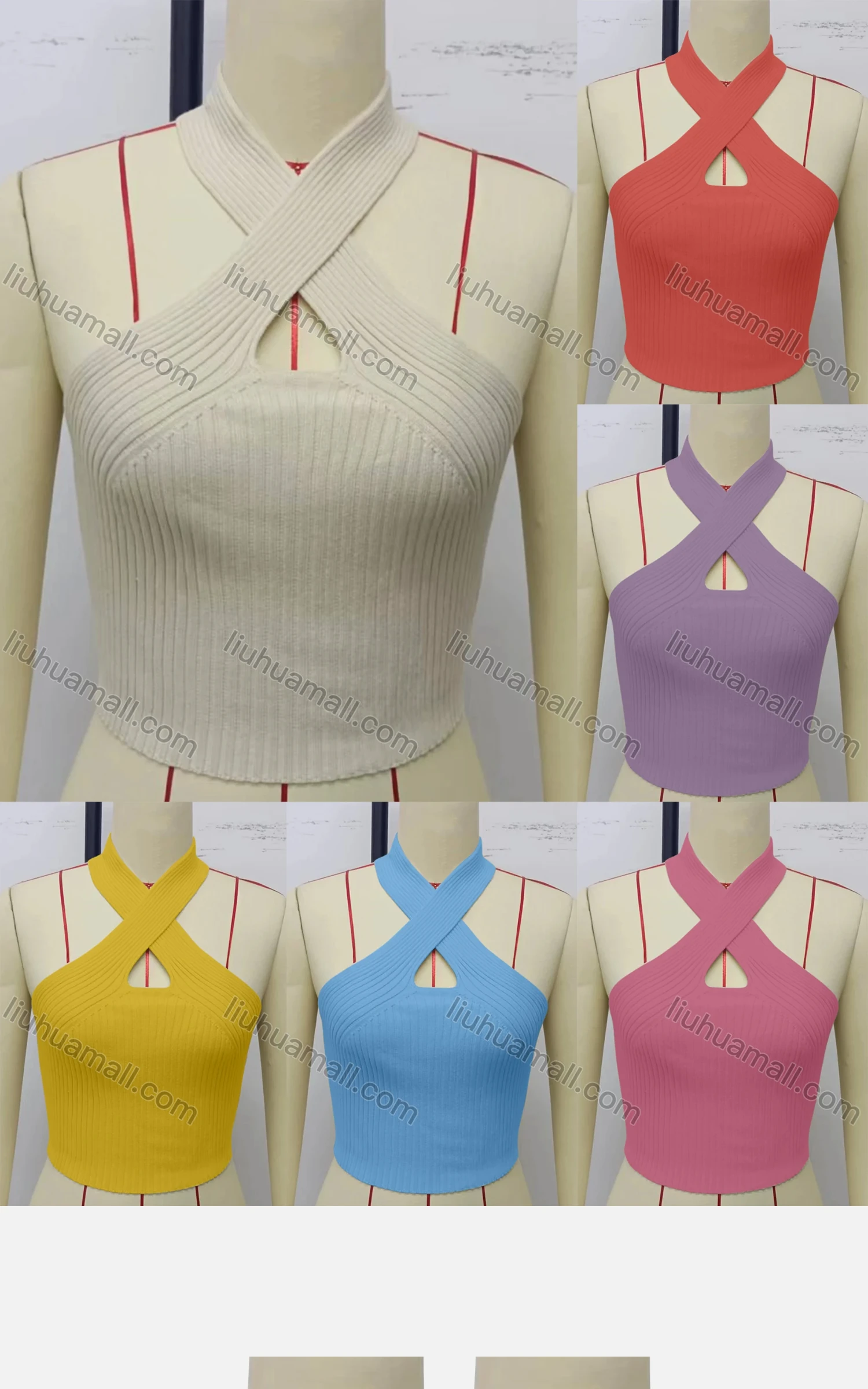 Wholesale Women's Causal Halter Sleeveless Plain Knit Top - Liuhuamall