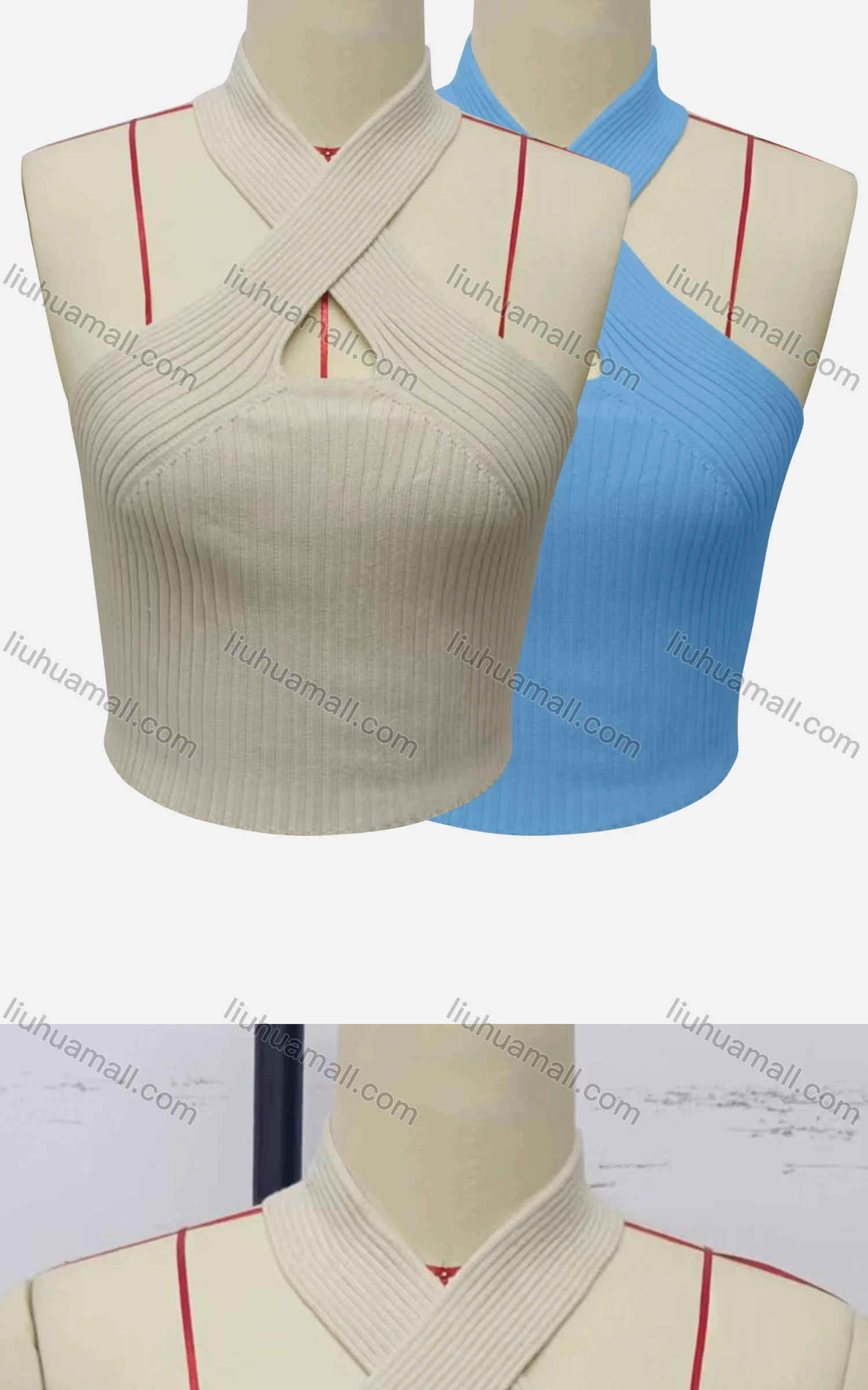 Wholesale Women's Causal Halter Sleeveless Plain Knit Top - Liuhuamall