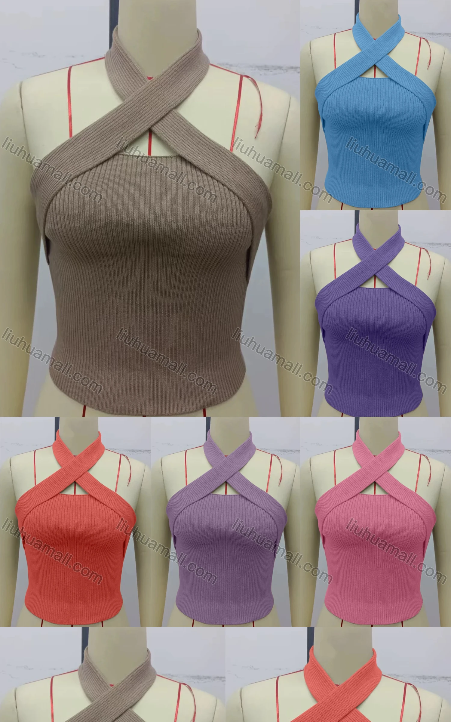 Wholesale Women's Causal Halter Sleeveless Plain Knit Top - Liuhuamall