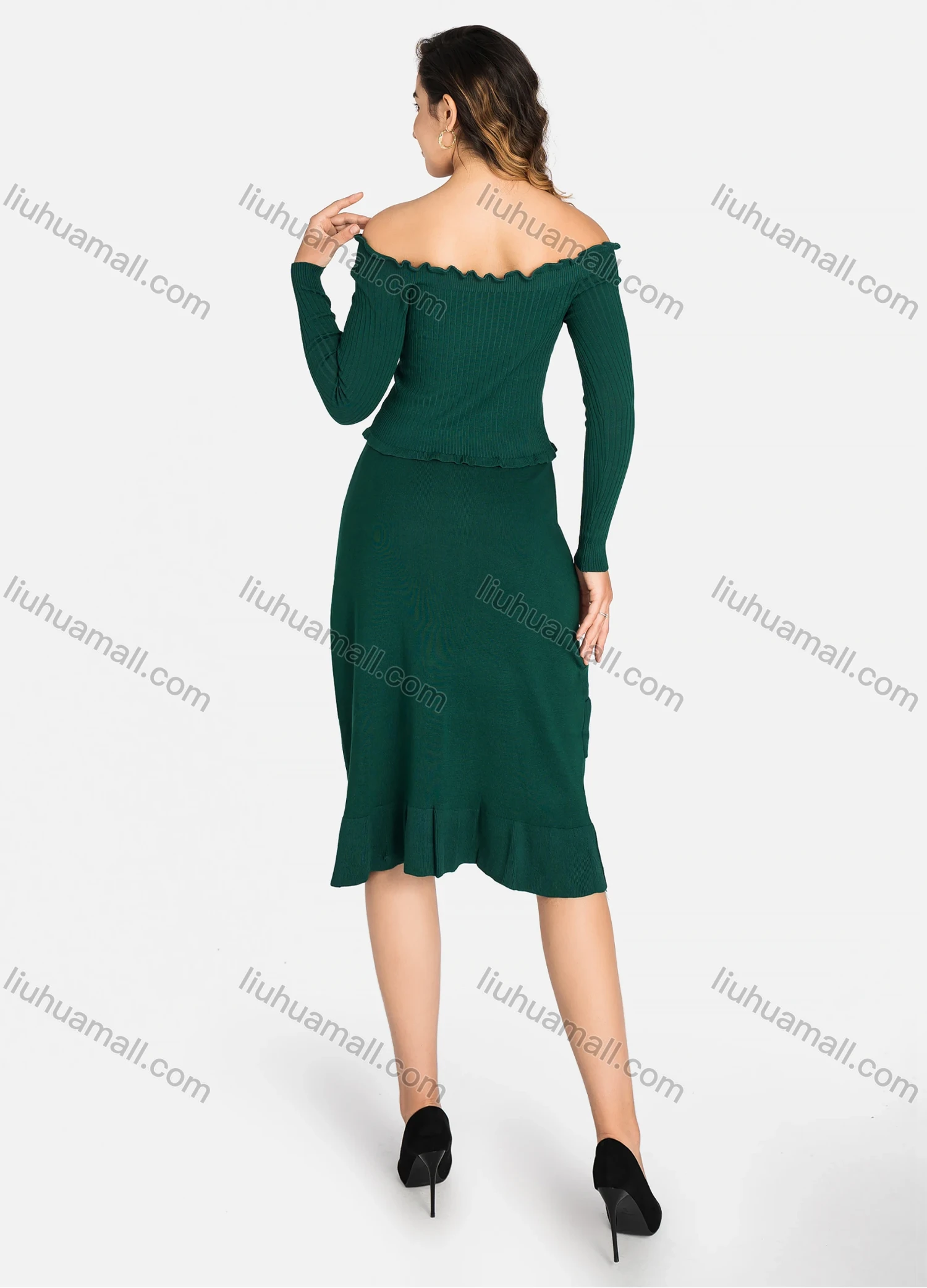 Wholesale Women's Casual Off Shoulder Long Sleeve Ruched Ruffle Hem Layered Dress 2201# - Liuhuamall
