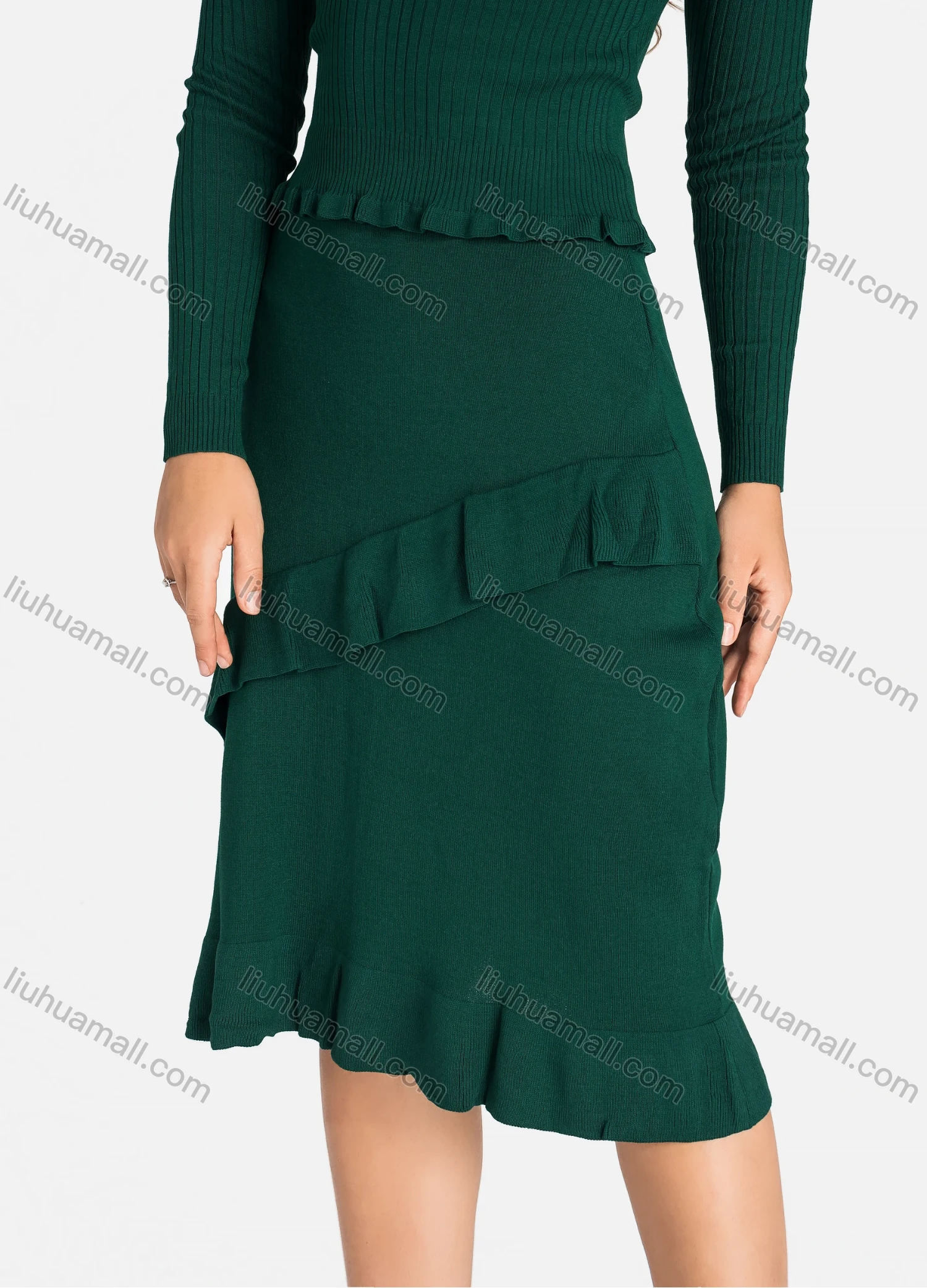 Wholesale Women's Casual Off Shoulder Long Sleeve Ruched Ruffle Hem Layered Dress 2201# - Liuhuamall