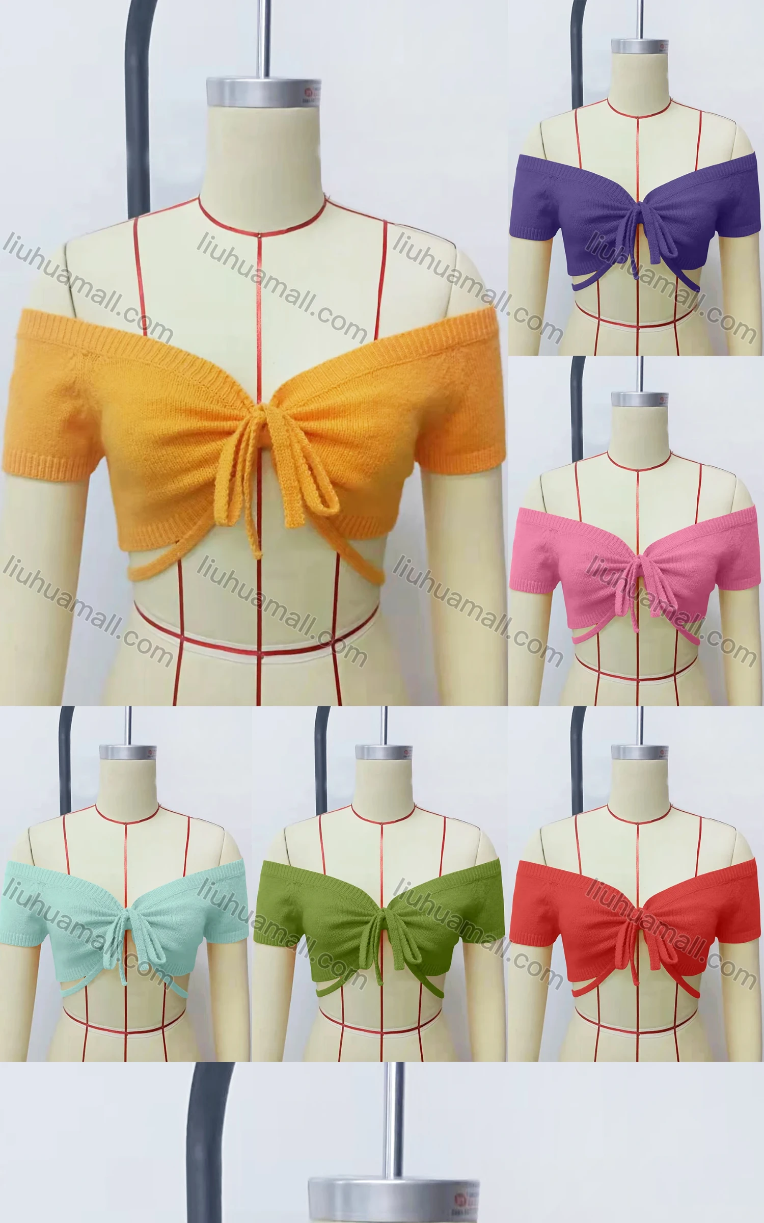 Wholesale Women's Causal Short Sleeve Tie Front Plain Crop Top - Liuhuamall