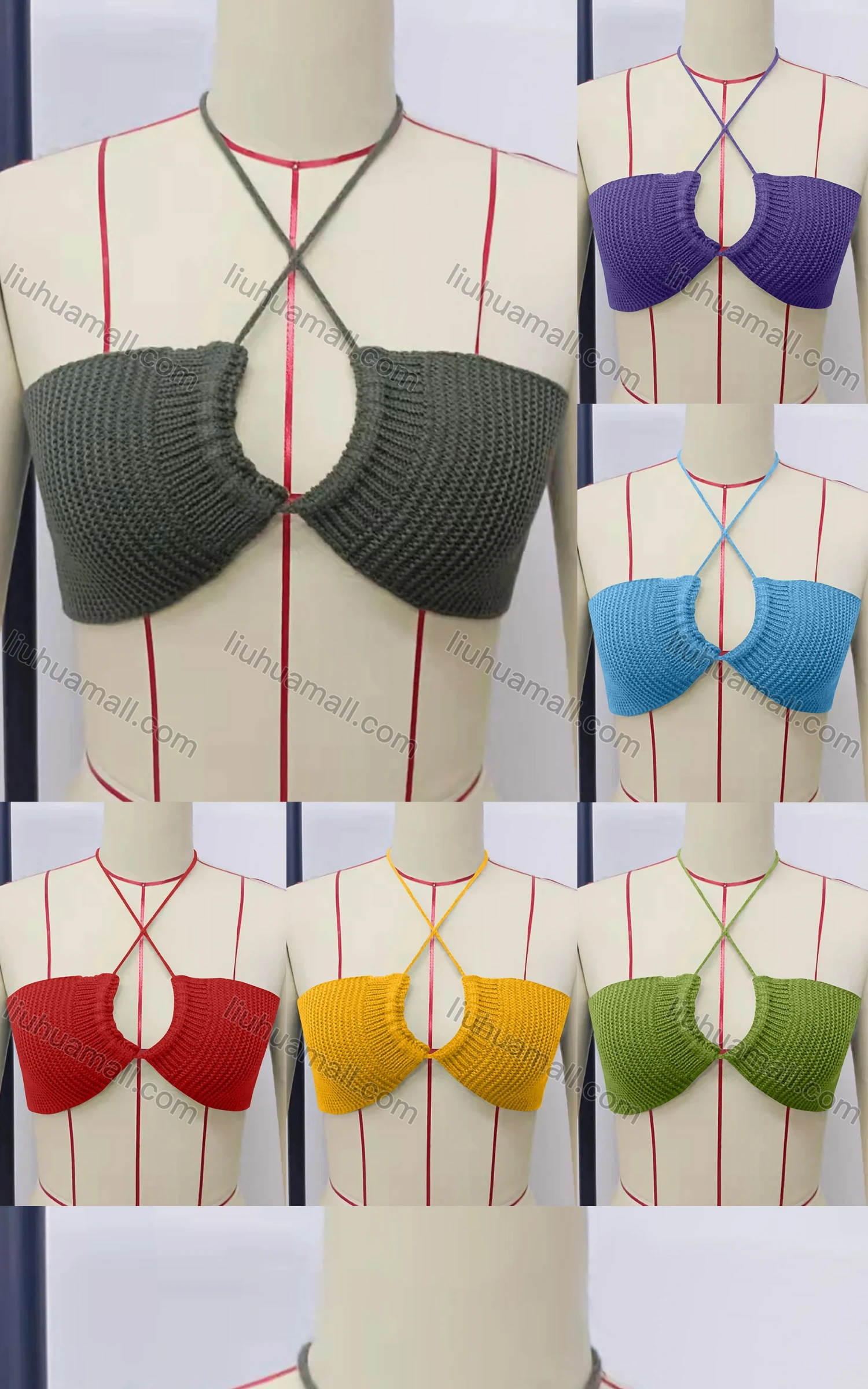 Wholesale Women's Fashion Halter Plain Crop Plain Top - Liuhuamall