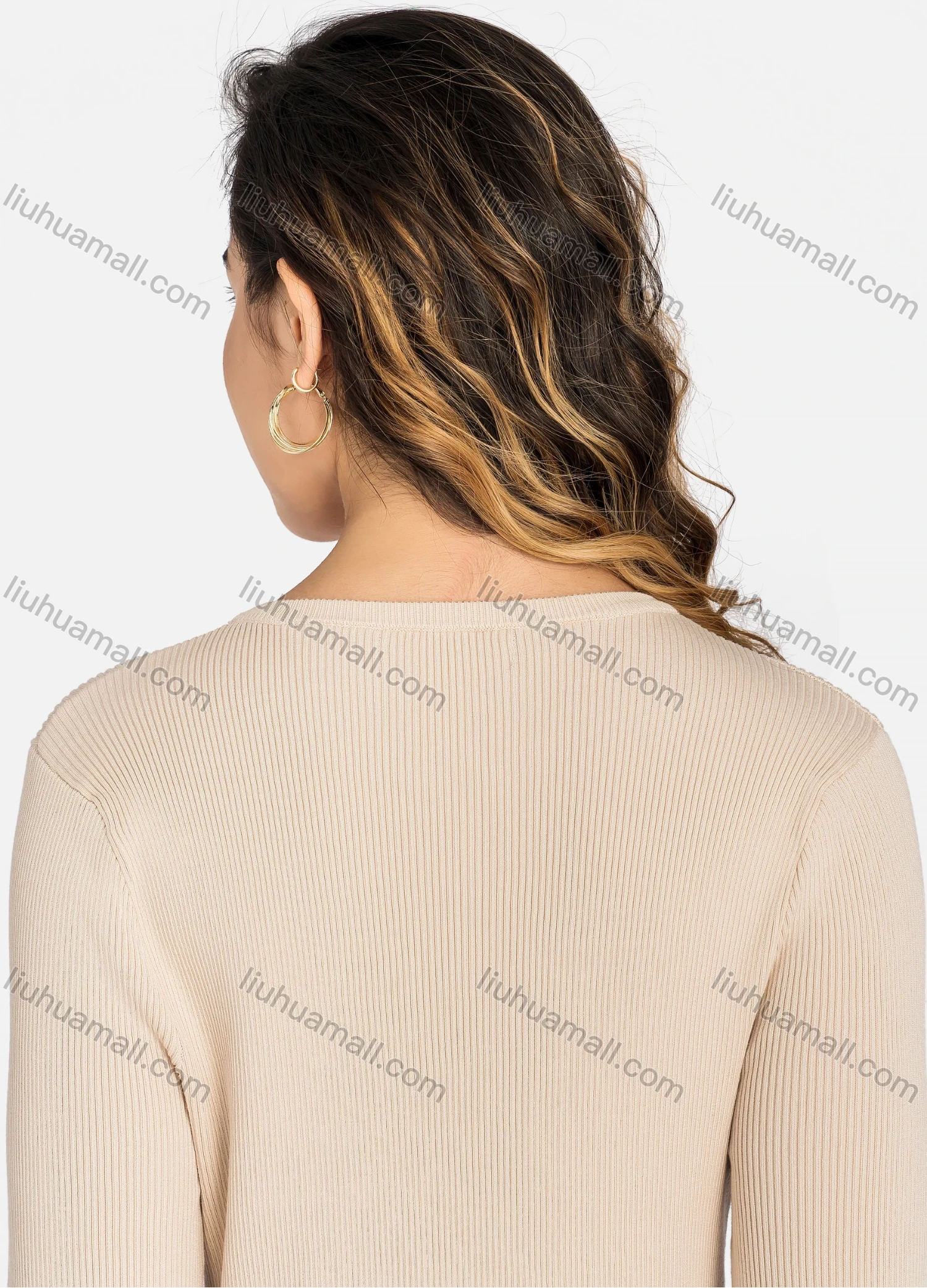 Wholesale Women's Crew Neck Long Sleeve Slim Fit Knee Length Knit Ribbed Sweater Dress 2272# - Liuhuamall