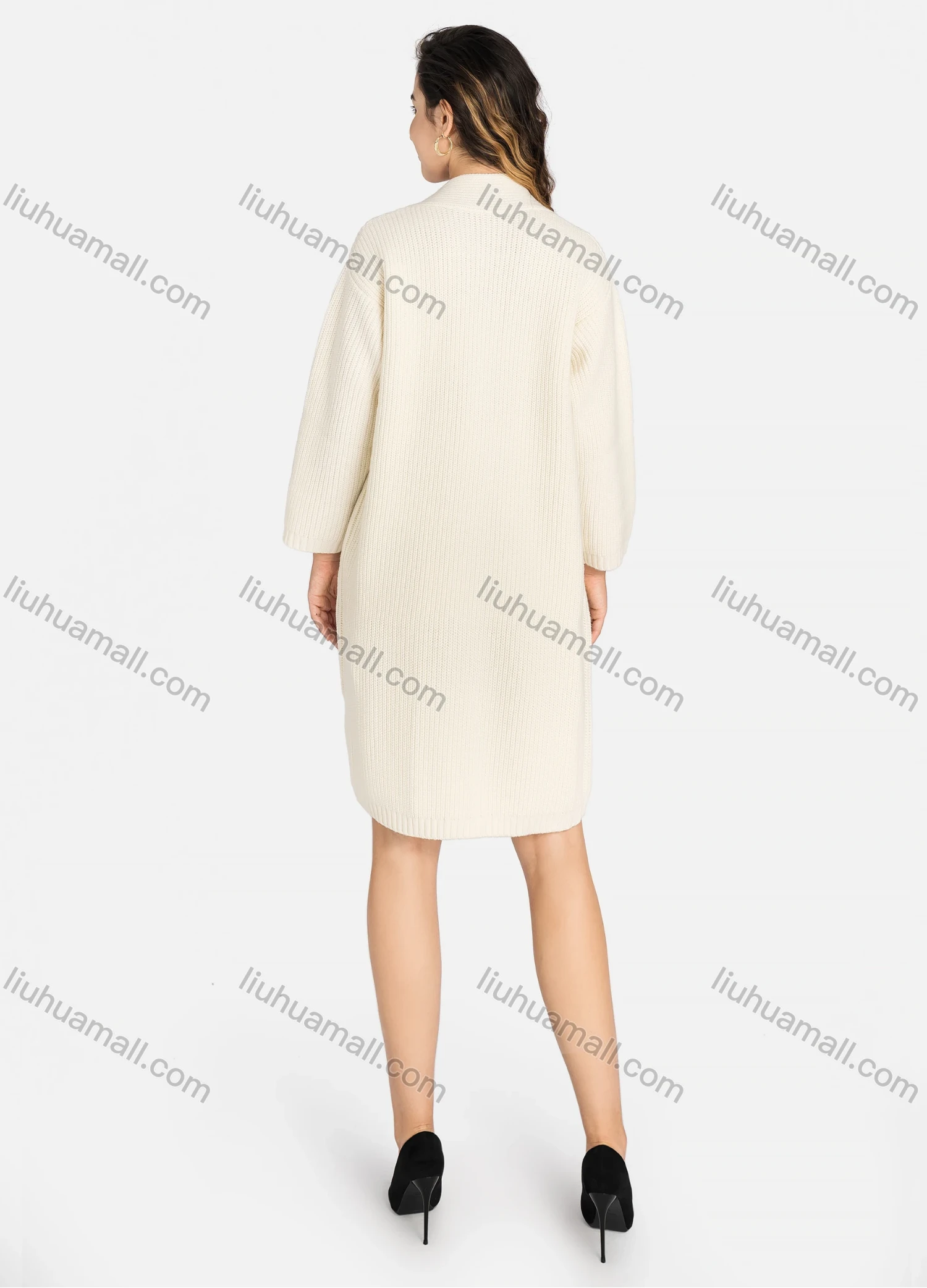 Wholesale Women's Casual Plain Patch Pockets Cable Knit Daily Knit Cardigan 2276# - Liuhuamall