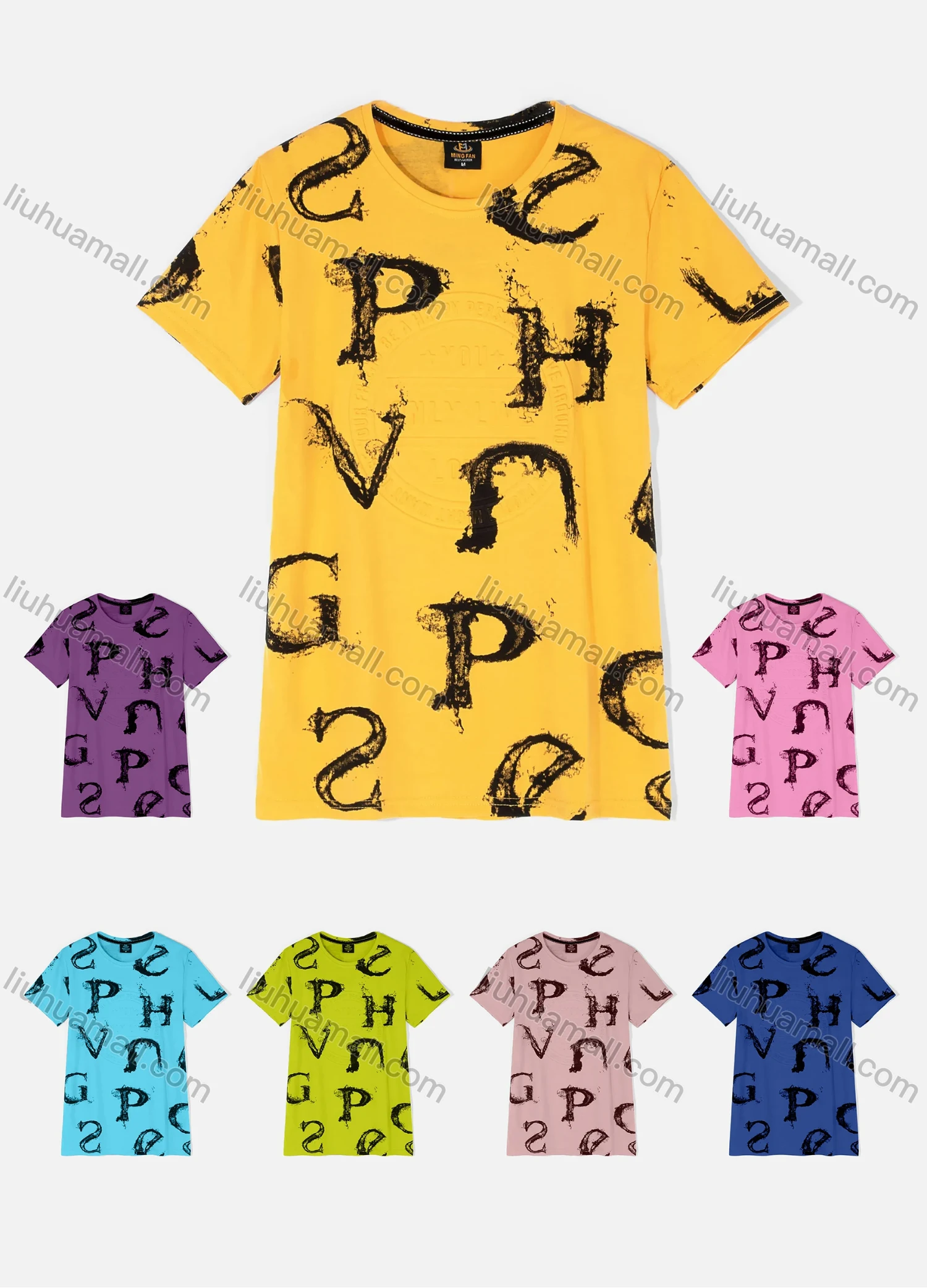 Wholesale Men's Casual Short Sleeve Artistic Letter Print Round Neck T-shirts - Liuhuamall