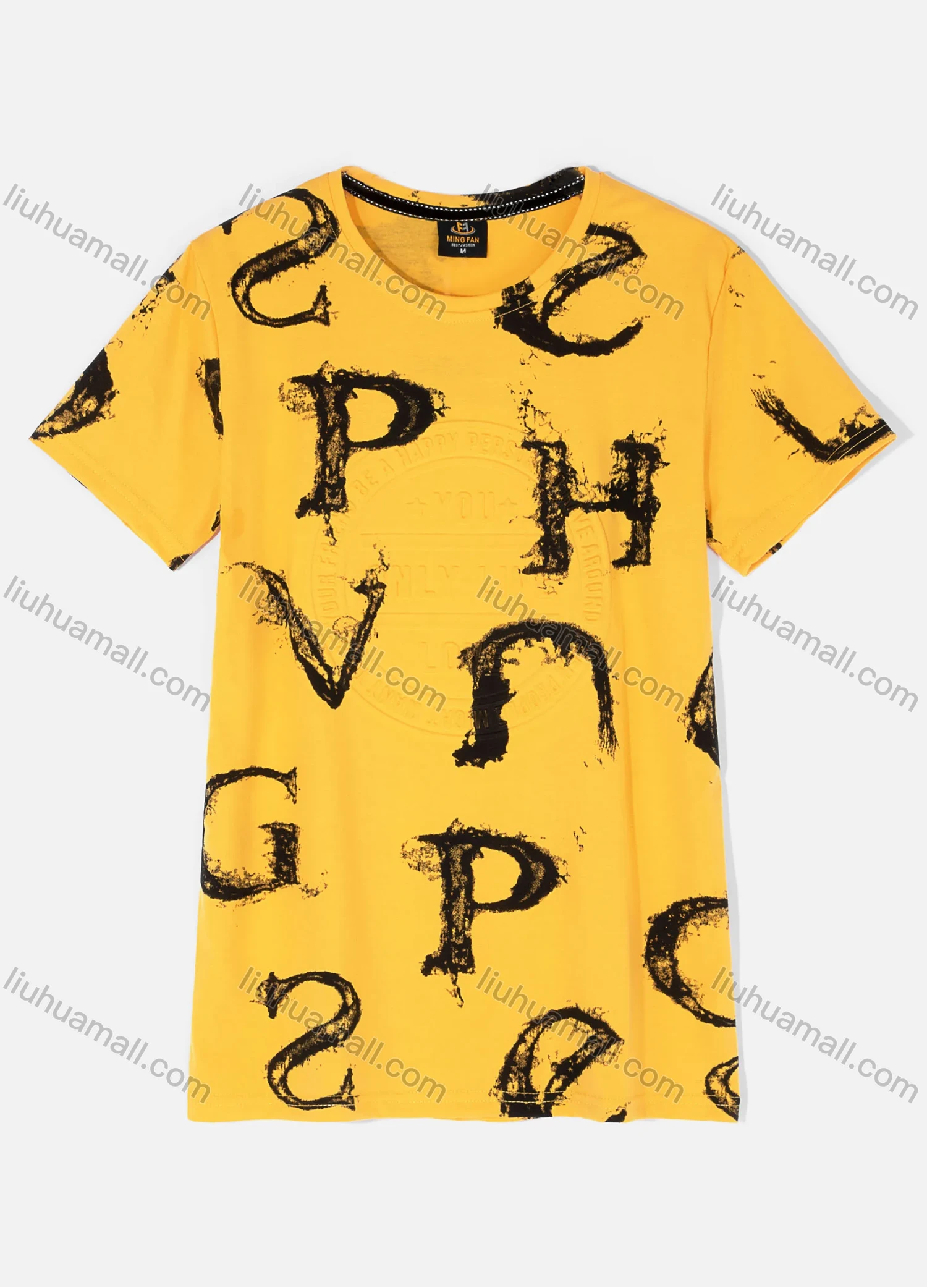 Wholesale Men's Casual Short Sleeve Artistic Letter Print Round Neck T-shirts - Liuhuamall