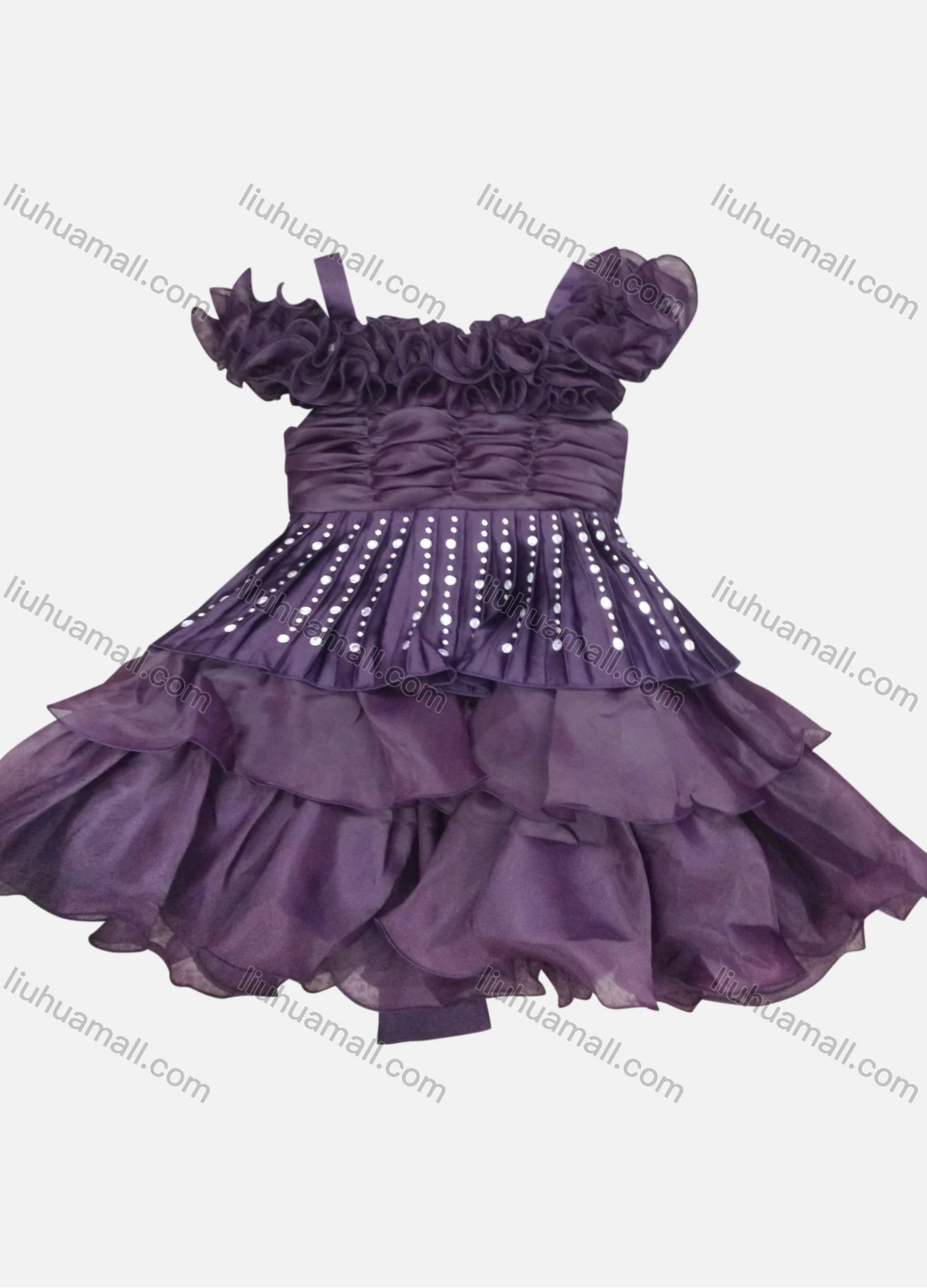 Wholesale Girls Lovely Layered Hem Beaded Straps Flower Dress - Liuhuamall