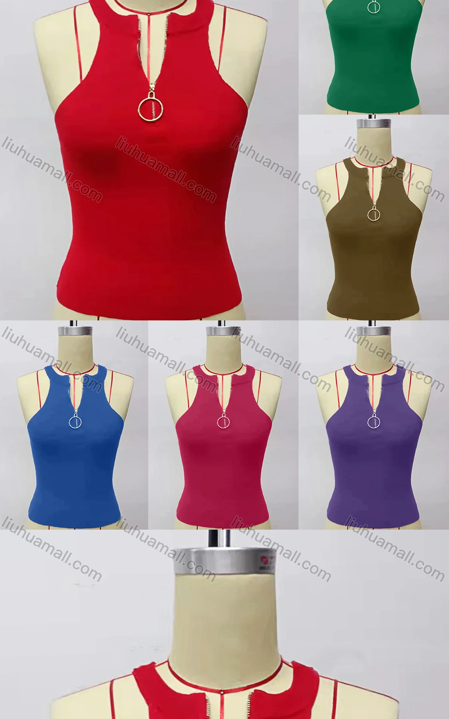 Wholesale Women's Fashion Round Neck Quarter Zip Sleeveless Plain Knit Top - Liuhuamall