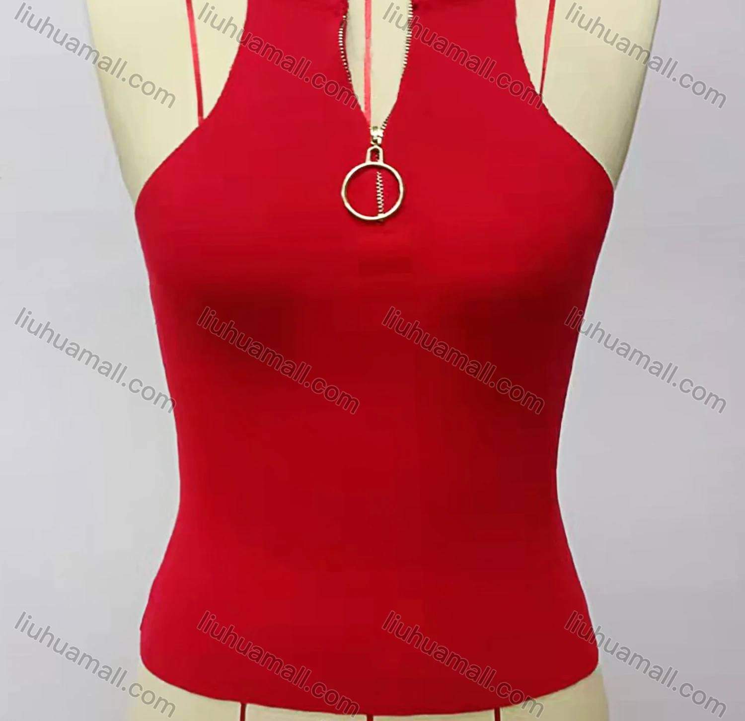 Wholesale Women's Fashion Round Neck Quarter Zip Sleeveless Plain Knit Top - Liuhuamall