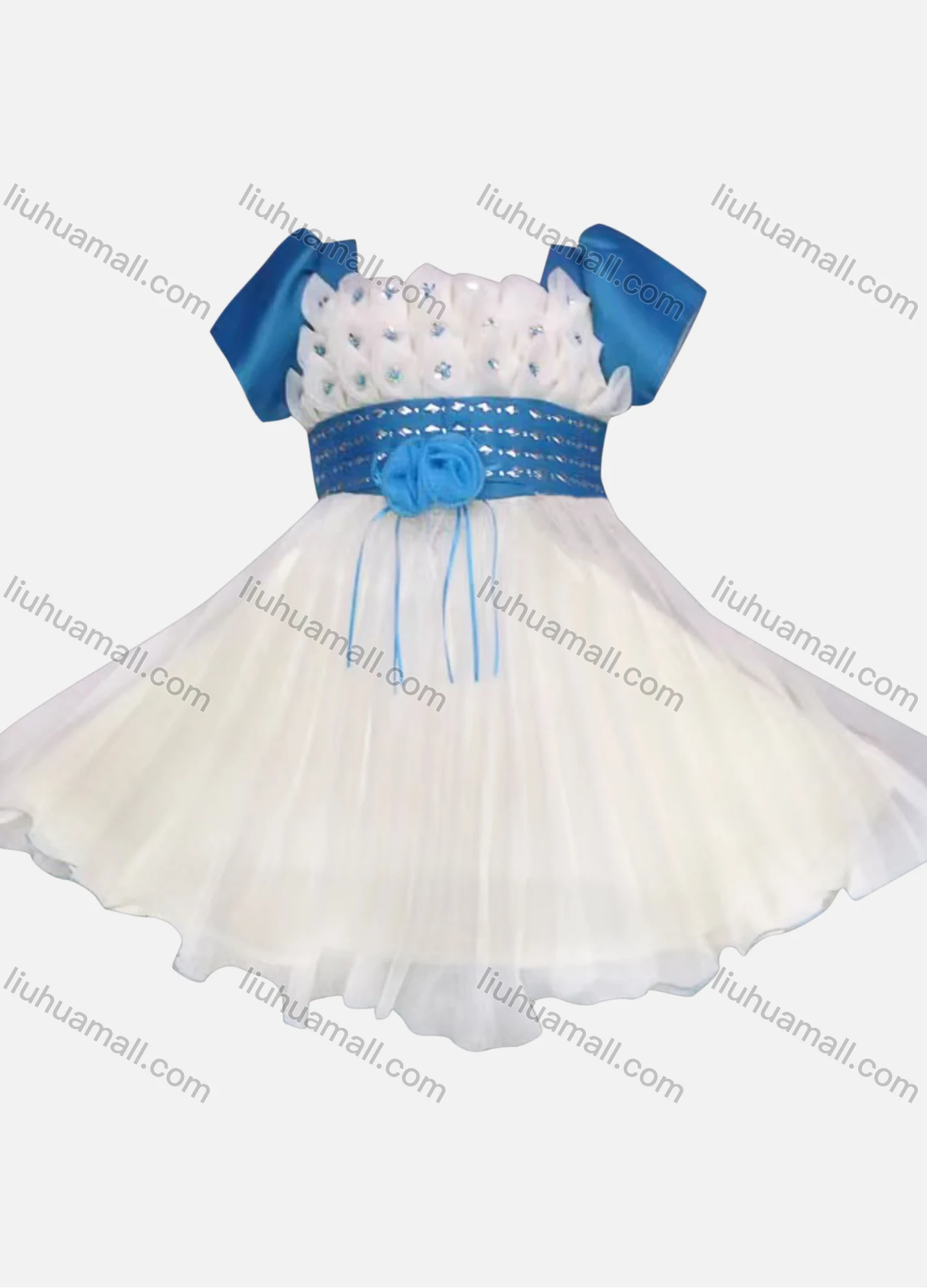 Wholesale Girls Lovely Short Sleeve Sequin Pleated Pullover Flower Dress - Liuhuamall