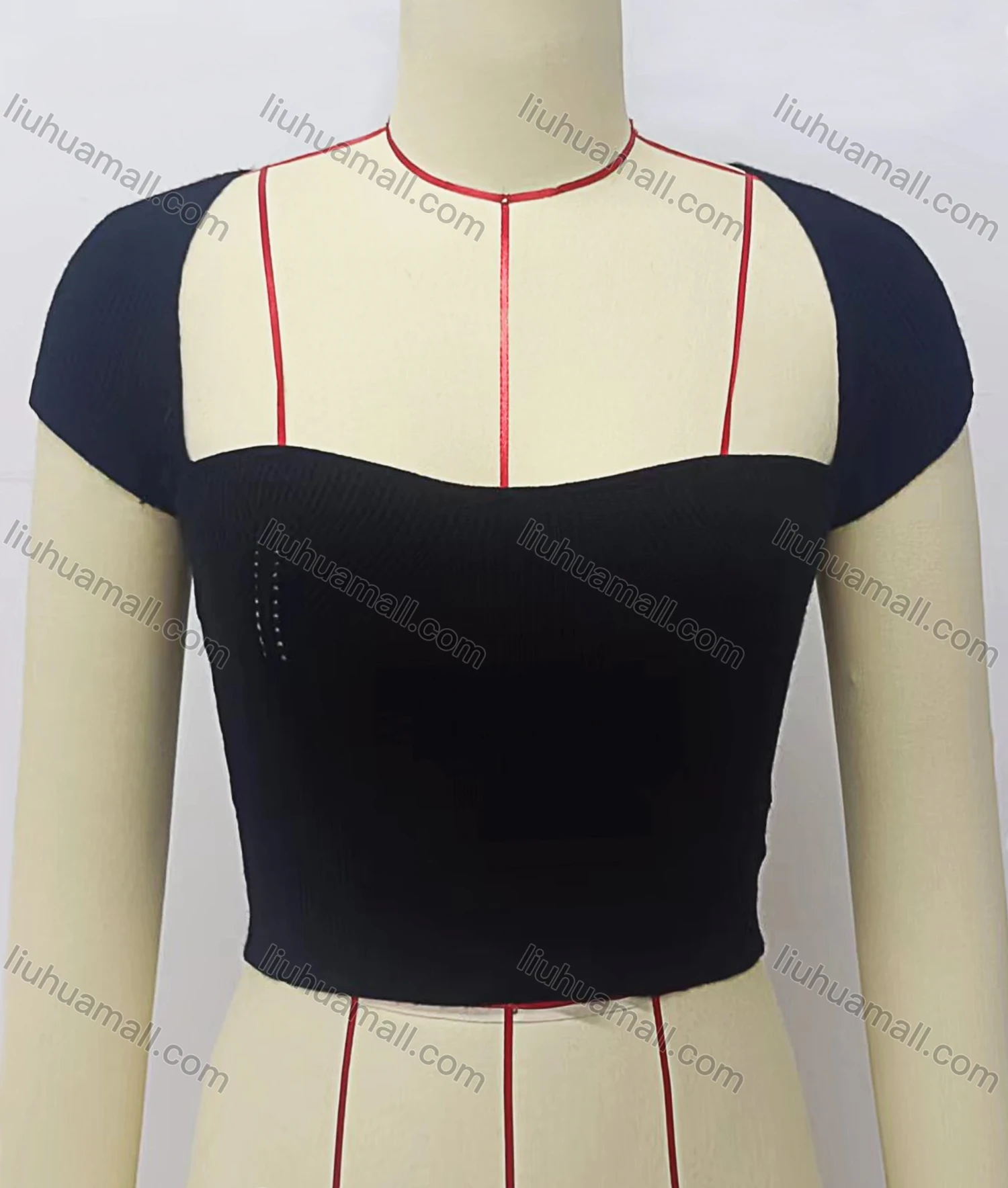 Wholesale Women's Sexy Square Neck Short Sleeve Plain Crop Knit Bandeau Top - Liuhuamall