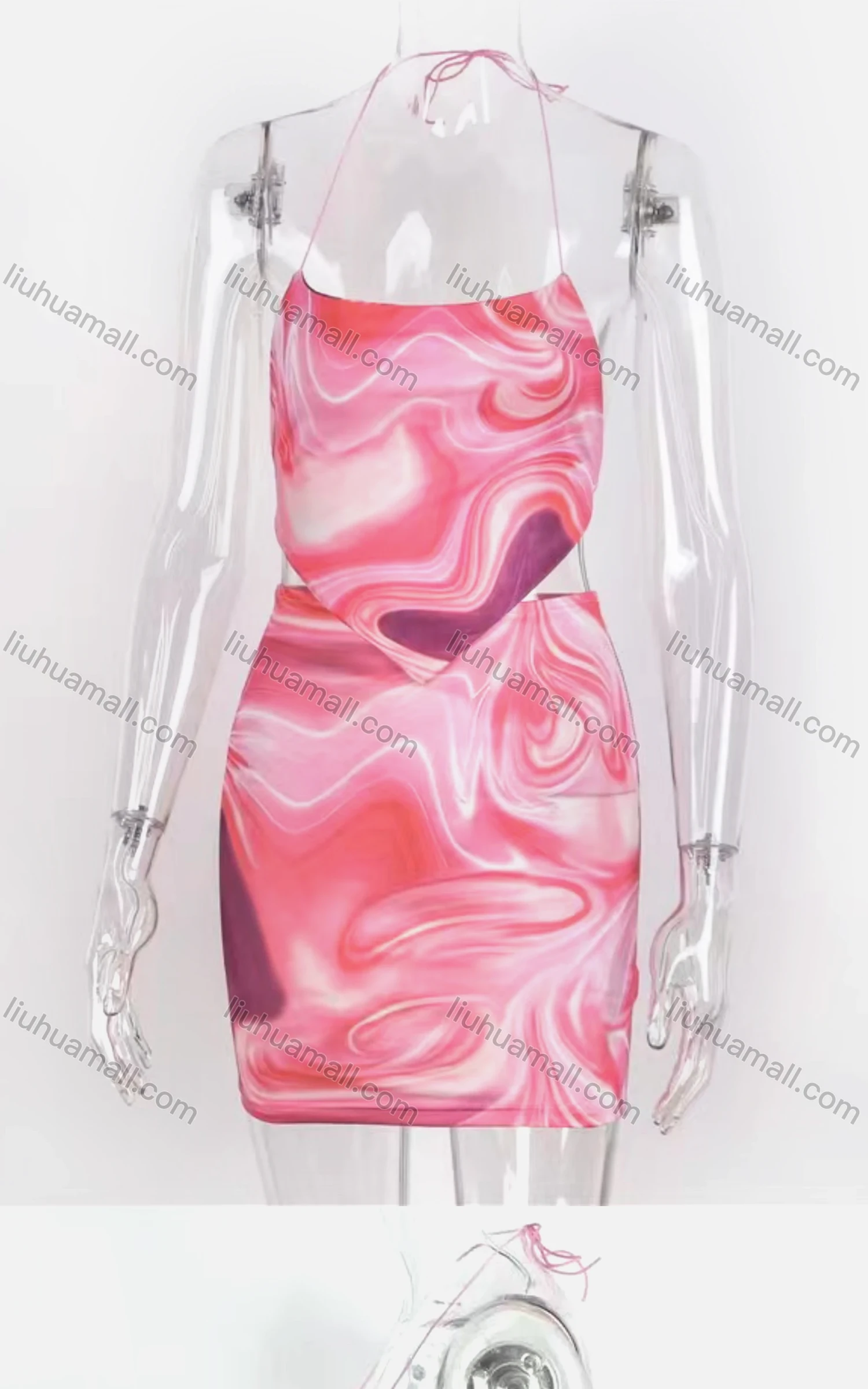Wholesale Women's Sexy Tie Dye Lace Up Backless Halter Top & Mini Skirts 2 Piece Set - Liuhuamall