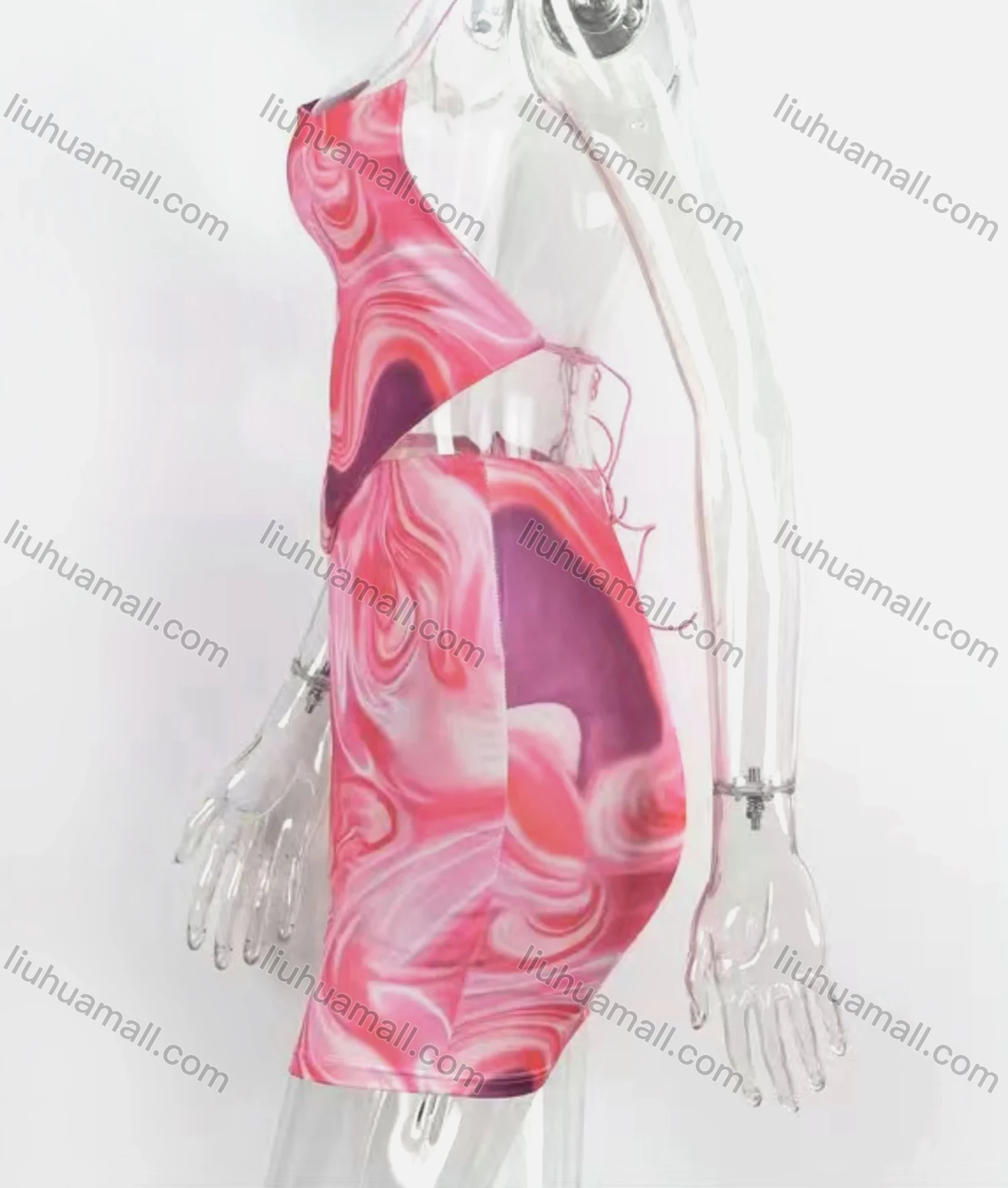 Wholesale Women's Sexy Tie Dye Lace Up Backless Halter Top & Mini Skirts 2 Piece Set - Liuhuamall