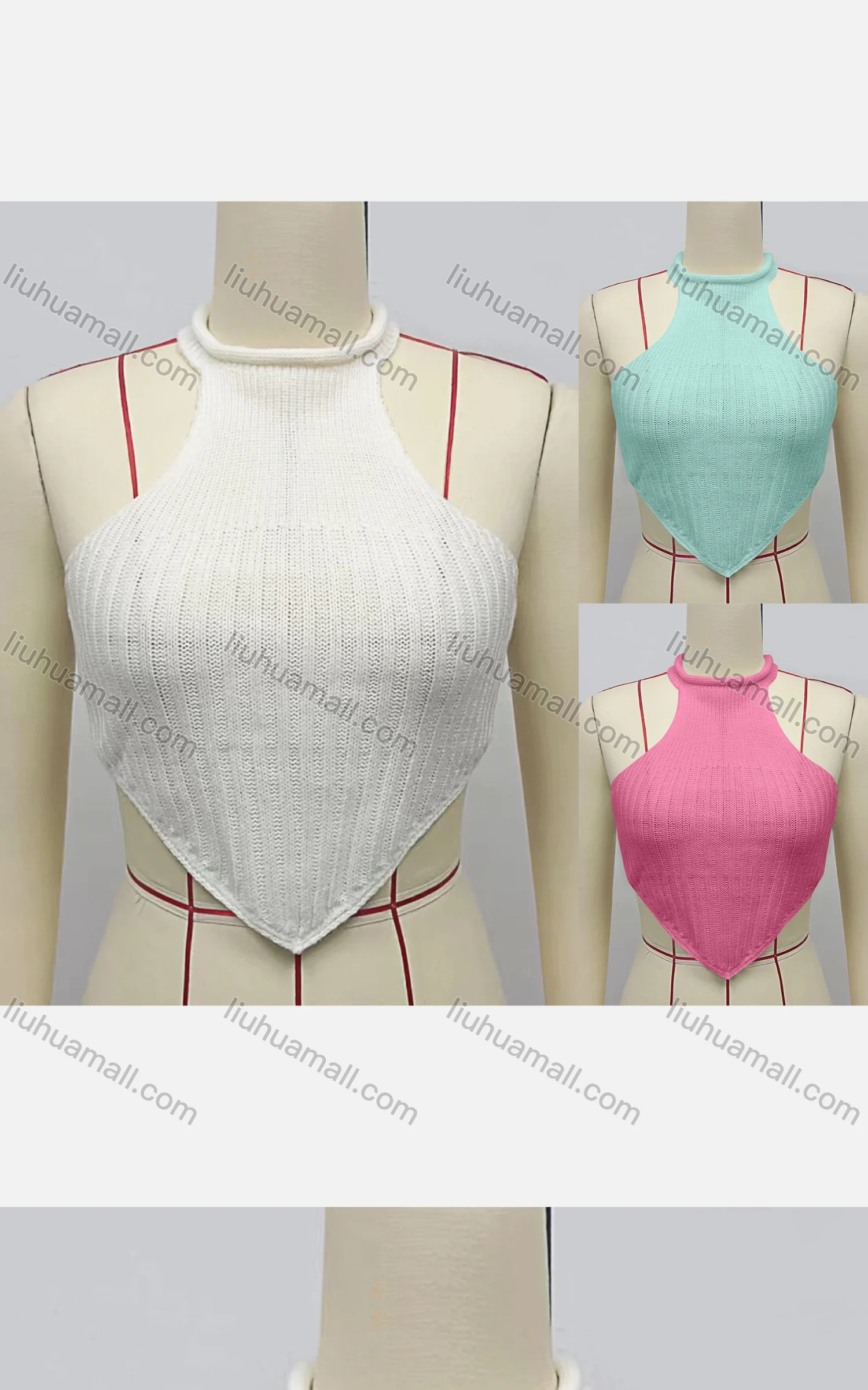 Wholesale Women's Fashion Halter Plain Crop Plain - Liuhuamall