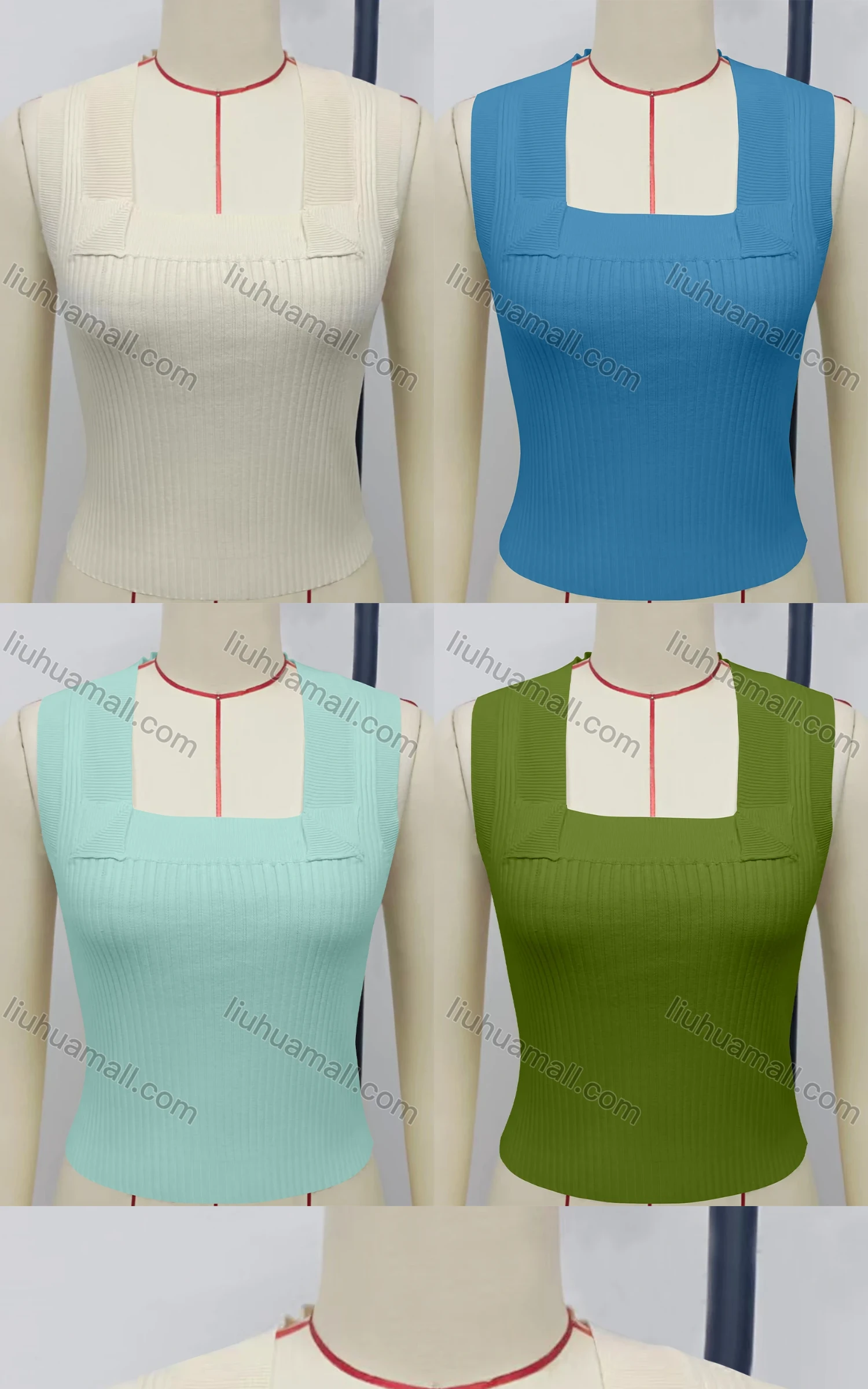 Wholesale Women's Casual Square Neck Sleeveless Plain Tank Knit Top - Liuhuamall