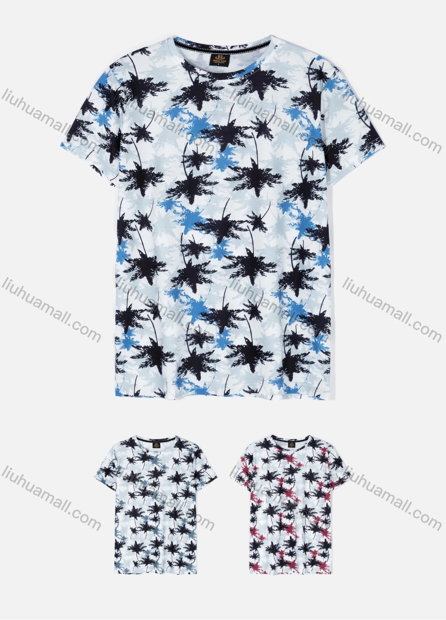 Wholesale Men's Casual Crew Neck Short Sleeve Plant Print T-shirts 26# - Liuhuamall