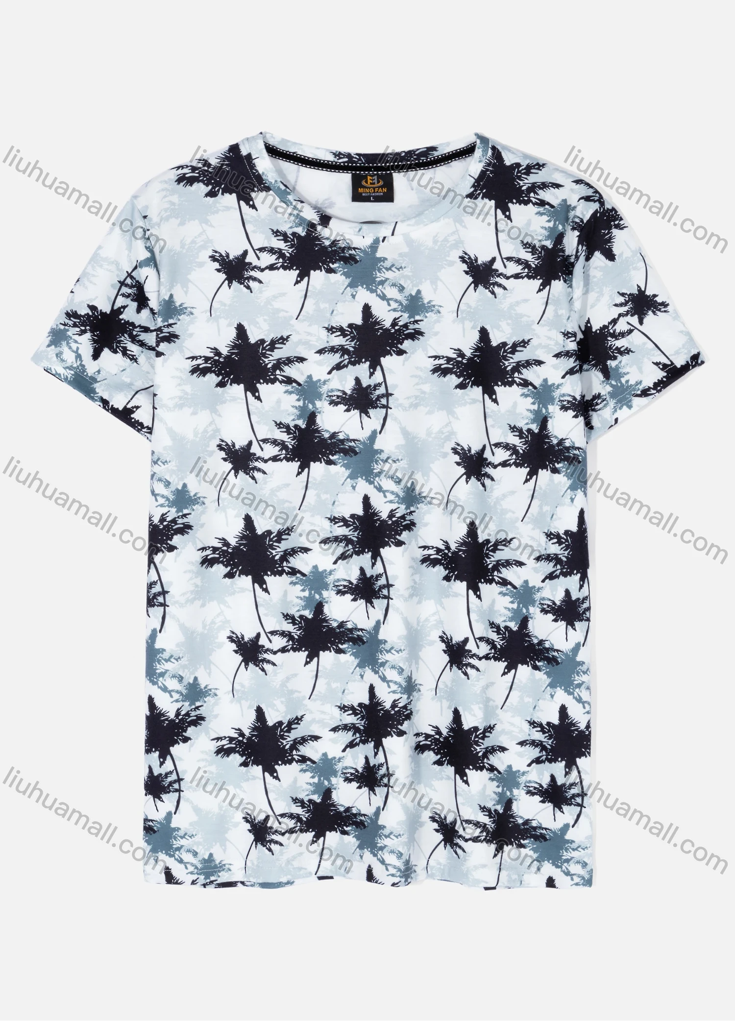 Wholesale Men's Casual Crew Neck Short Sleeve Plant Print T-shirts 26# - Liuhuamall