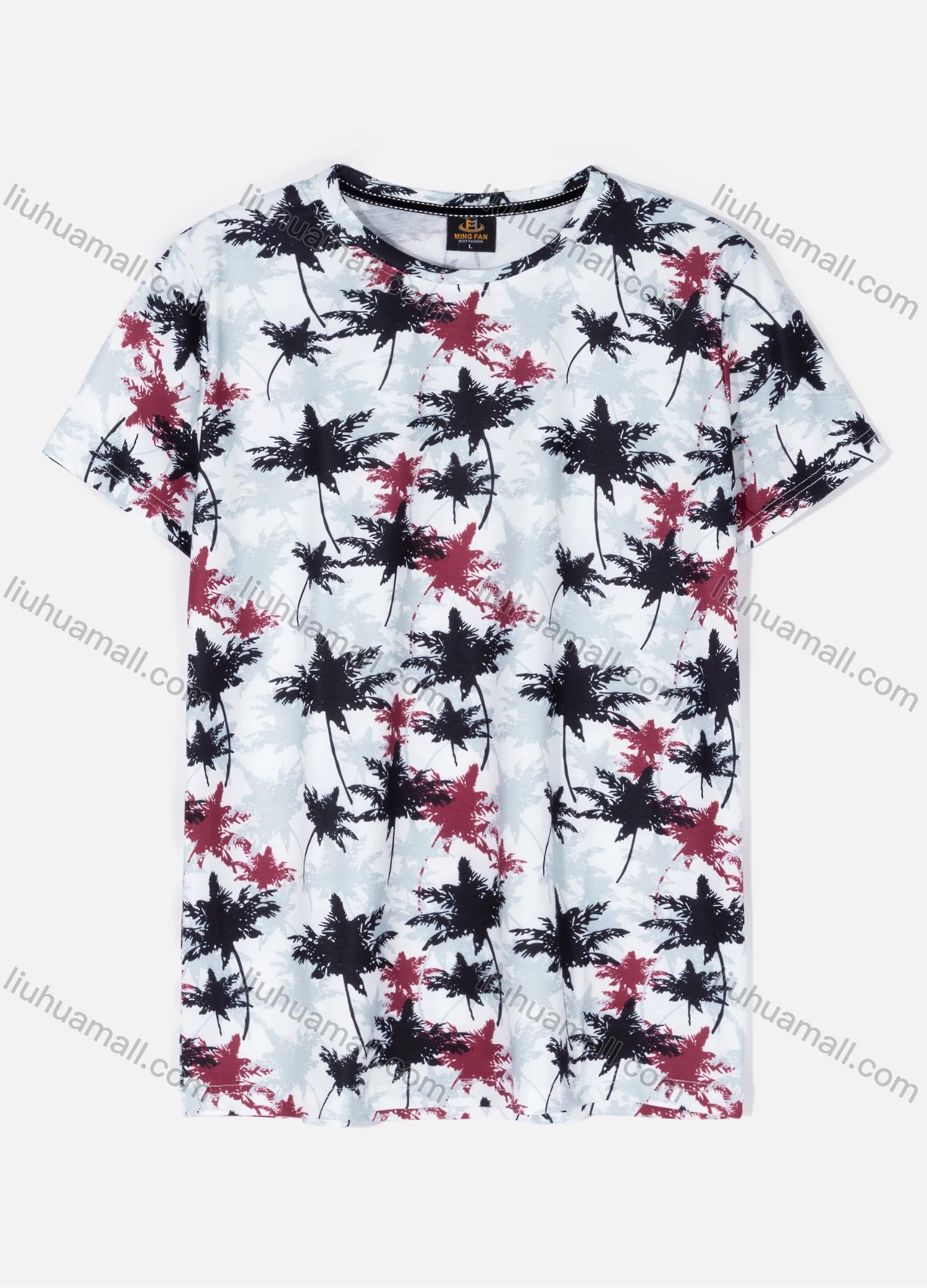 Wholesale Men's Casual Crew Neck Short Sleeve Plant Print T-shirts 26# - Liuhuamall