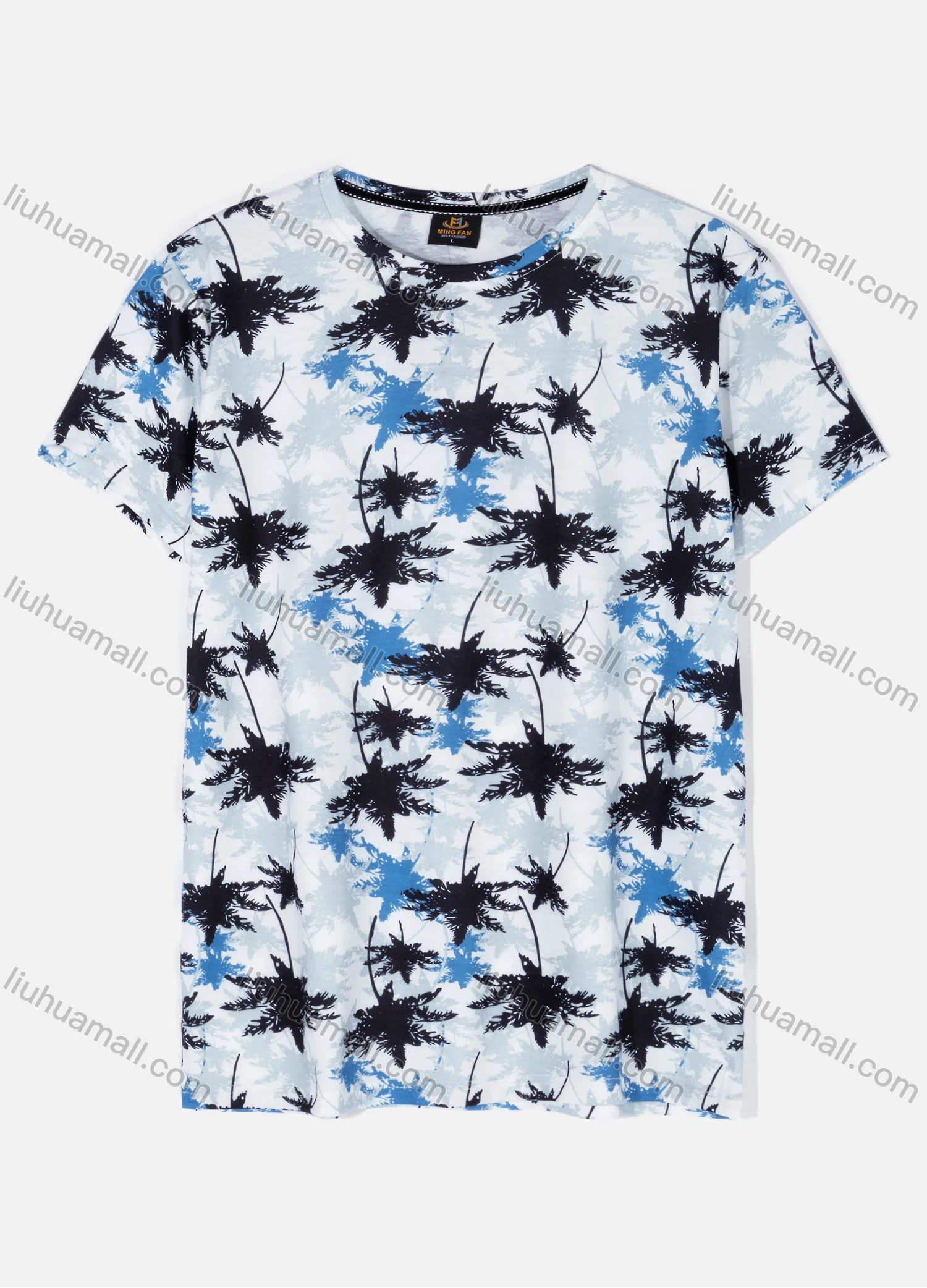 Wholesale Men's Casual Crew Neck Short Sleeve Plant Print T-shirts 26# - Liuhuamall