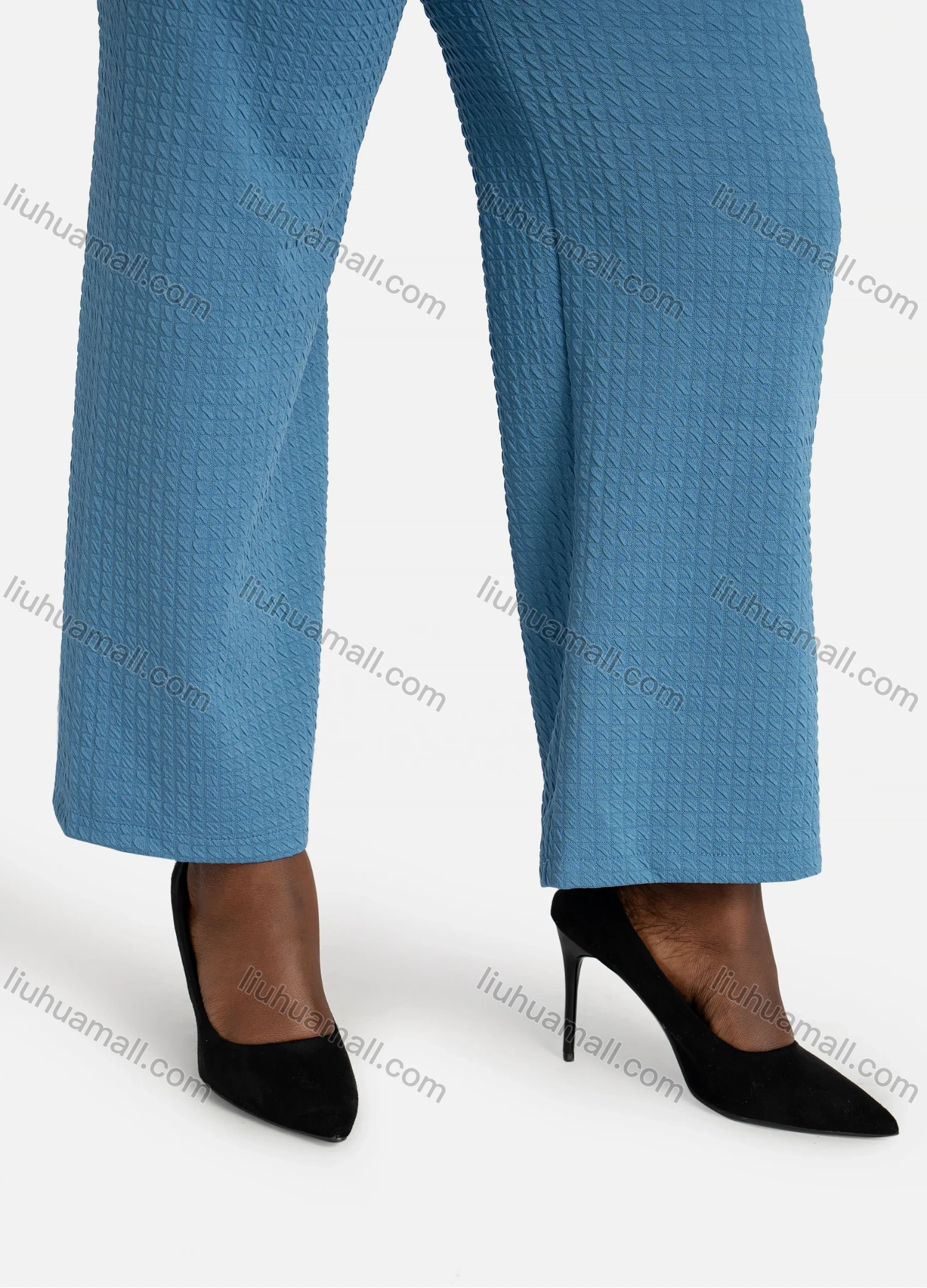 Wholesale Women's Casual Plain Waffle Jacquard High Waist Wide Leg Pants With Drawstring - Liuhuamall