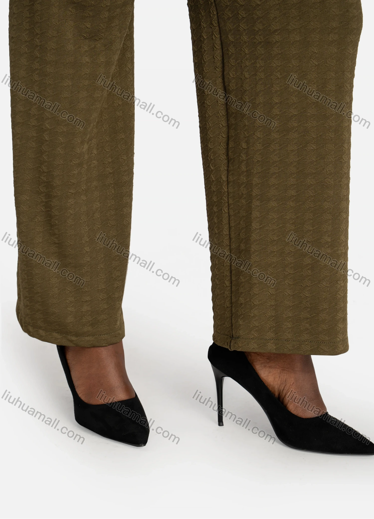 Wholesale Women's Casual Houndstooth Jacquard Plain Drawstring High Waist Wide Leg Pants - Liuhuamall