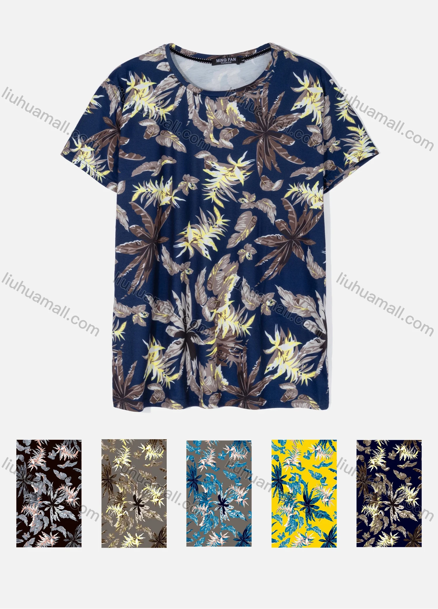 Wholesale Men's Casual Crew Neck Short Sleeve Plants Plant Print T-shirts 62050# - Liuhuamall