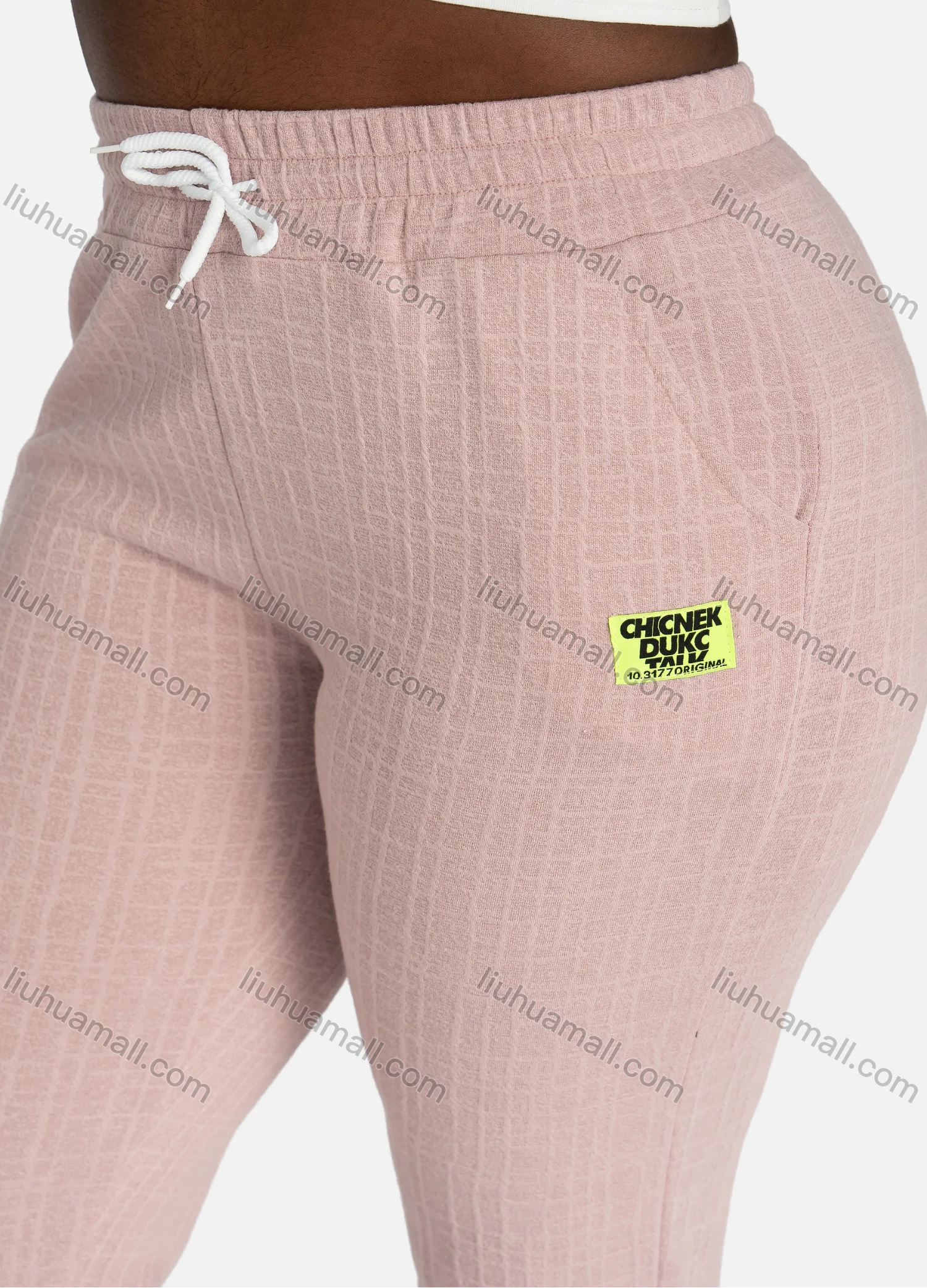 Wholesale Women's Casual Slim Fit Jacquard Plain High Waist Pants With Drawstring - Liuhuamall