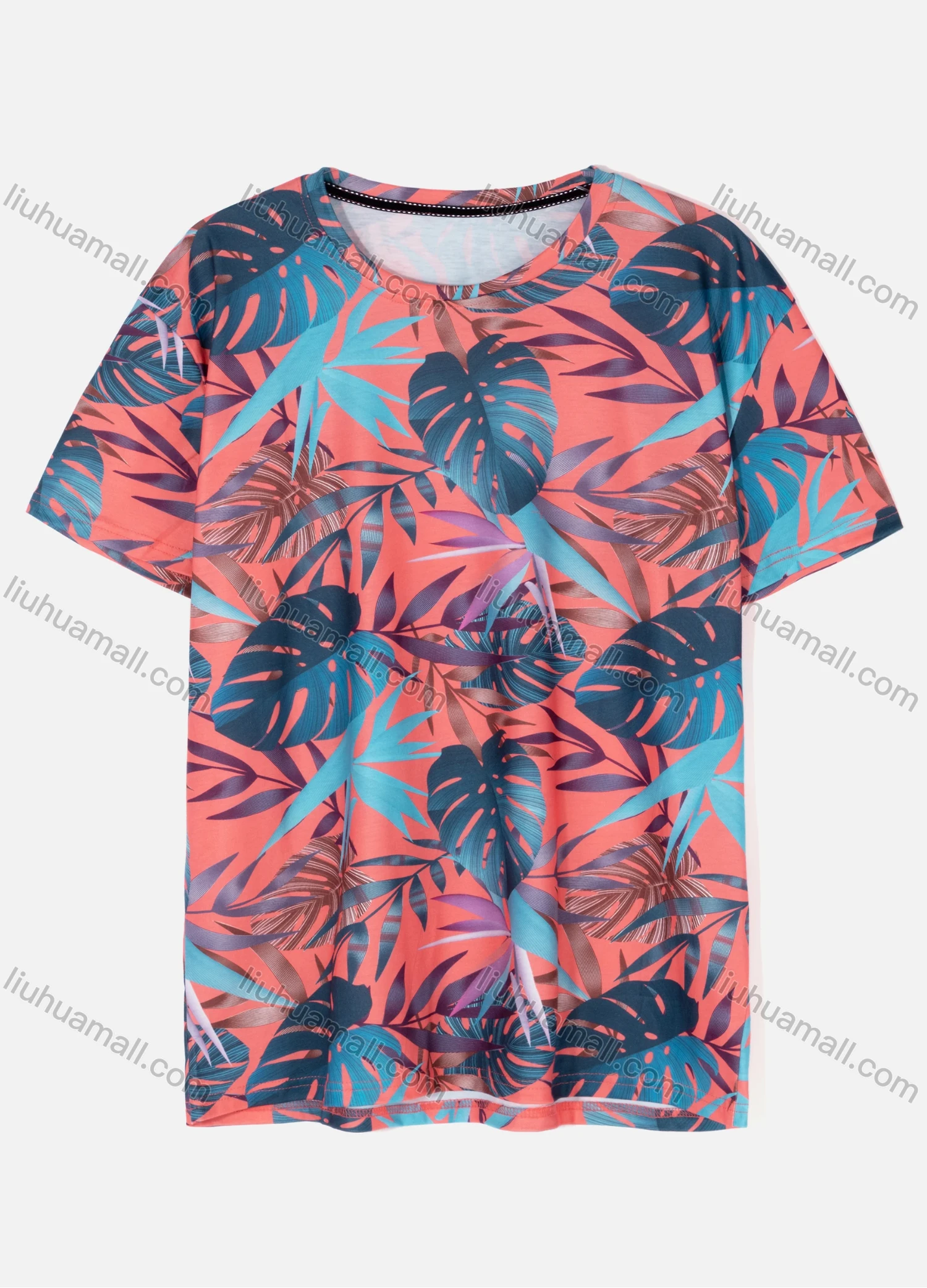 Wholesale Men's Casual Crew Neck Short Sleeve Tropical Plant Print T-shirts 07# - Liuhuamall