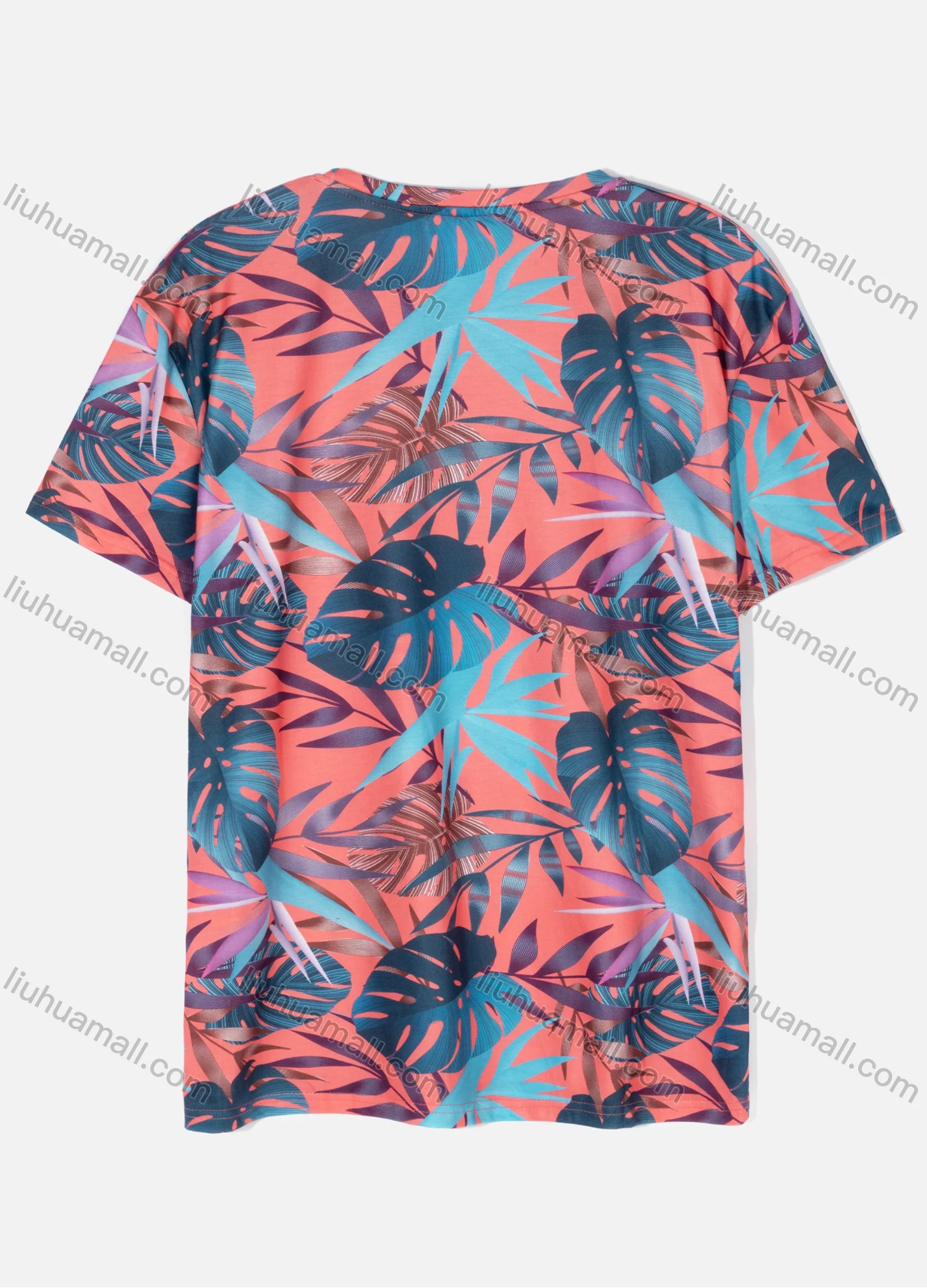 Wholesale Men's Casual Crew Neck Short Sleeve Tropical Plant Print T-shirts 07# - Liuhuamall