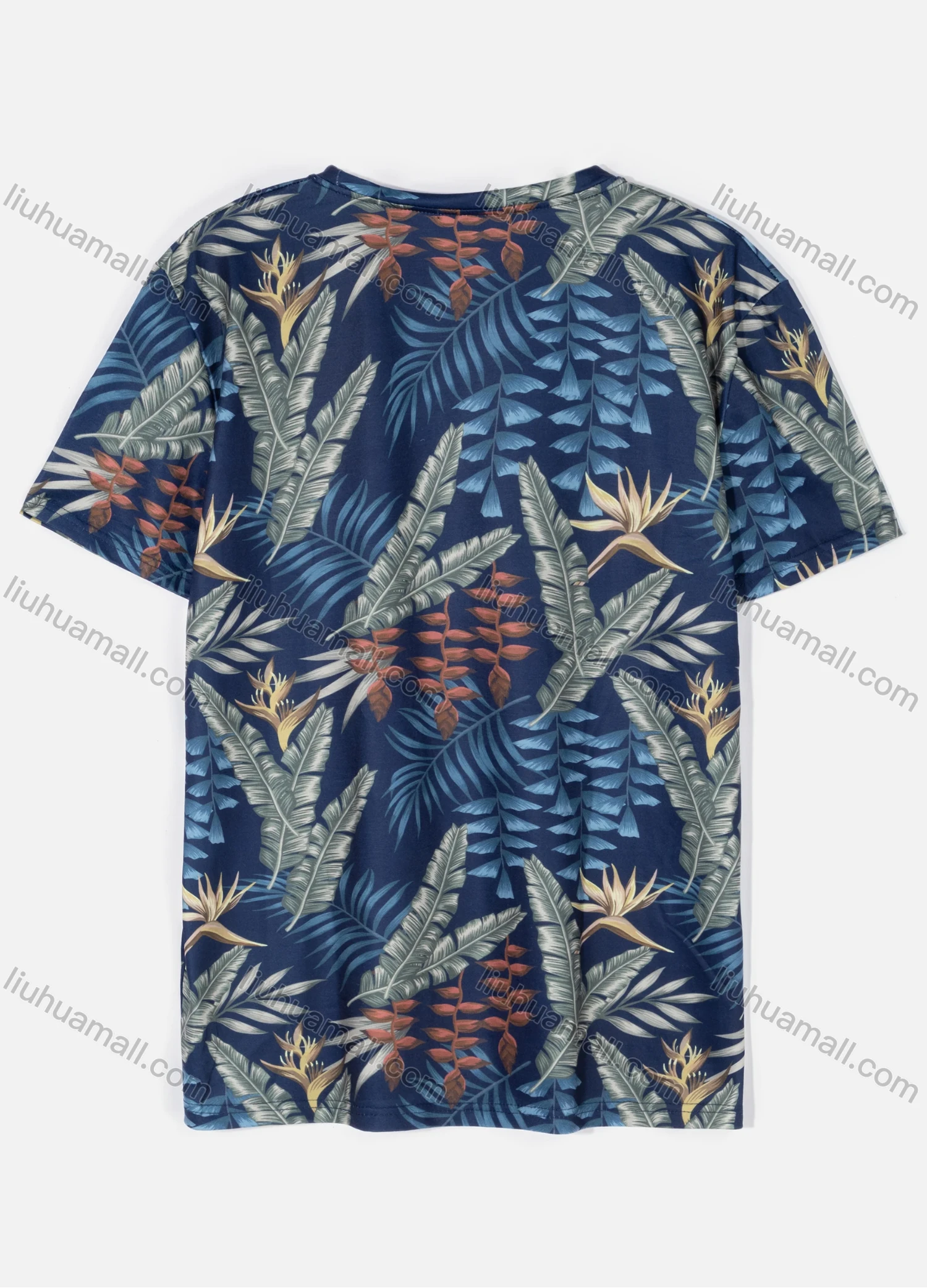 Wholesale Men's Casual Crew Neck Short Sleeve Vacation Tropical Plant Print T-shirts 08# - Liuhuamall