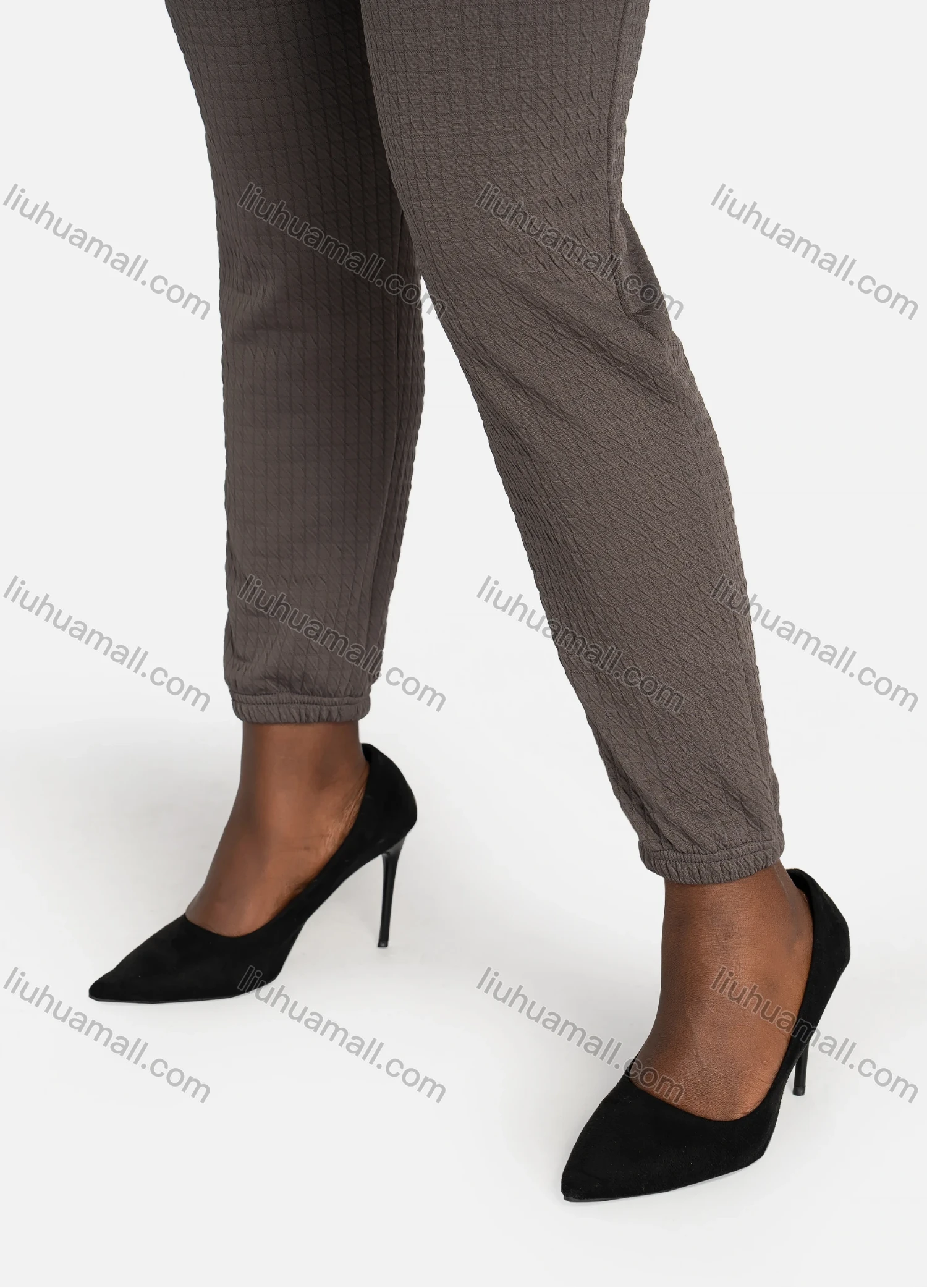 Wholesale Women's Casual Slim Fit Jacquard Plain Drawstring Pockets High Waist Pants - Liuhuamall