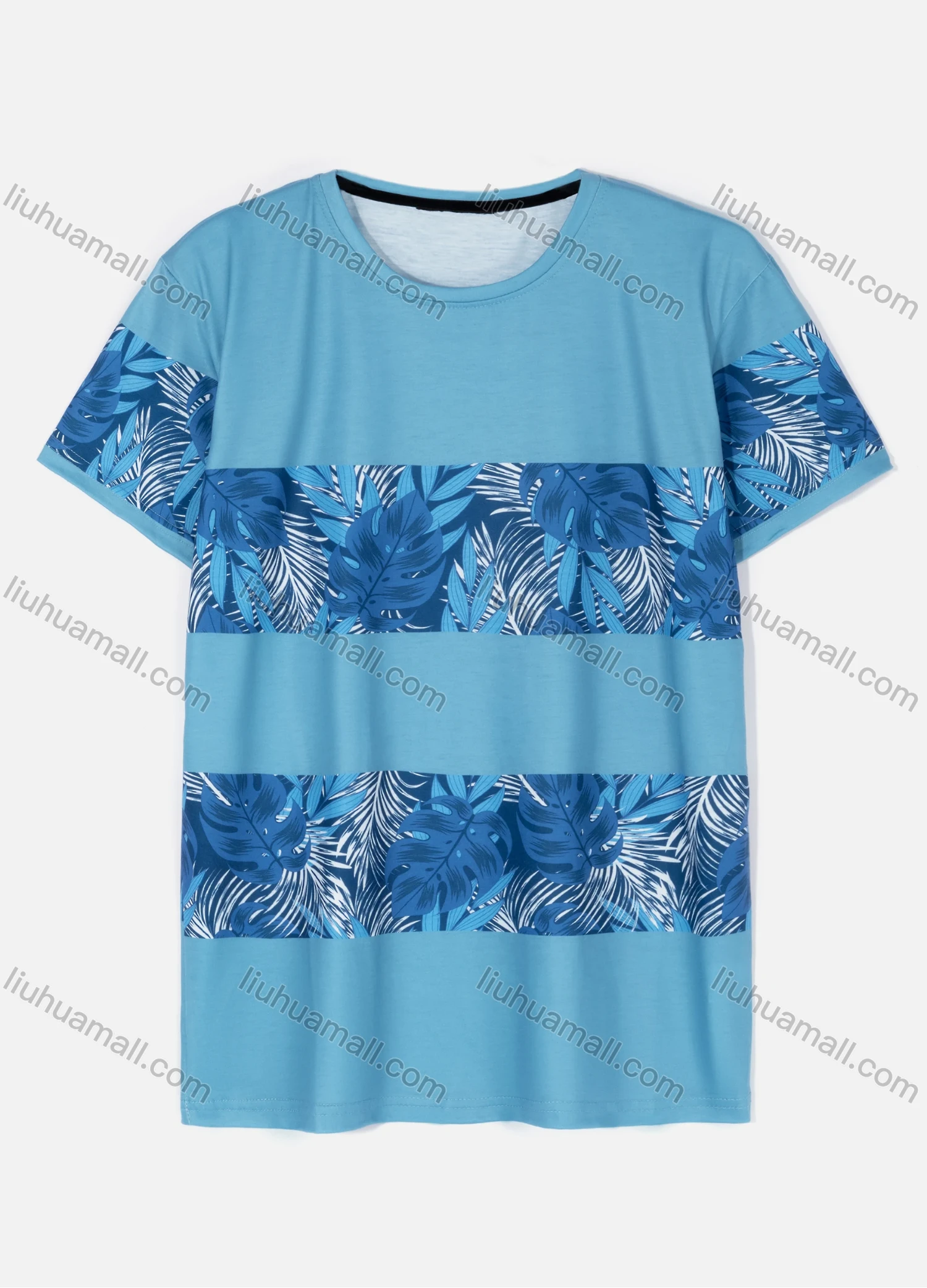 Wholesale Men's Casual Crew Neck Short Sleeve Tropical Splicing Print T-shirts - Liuhuamall