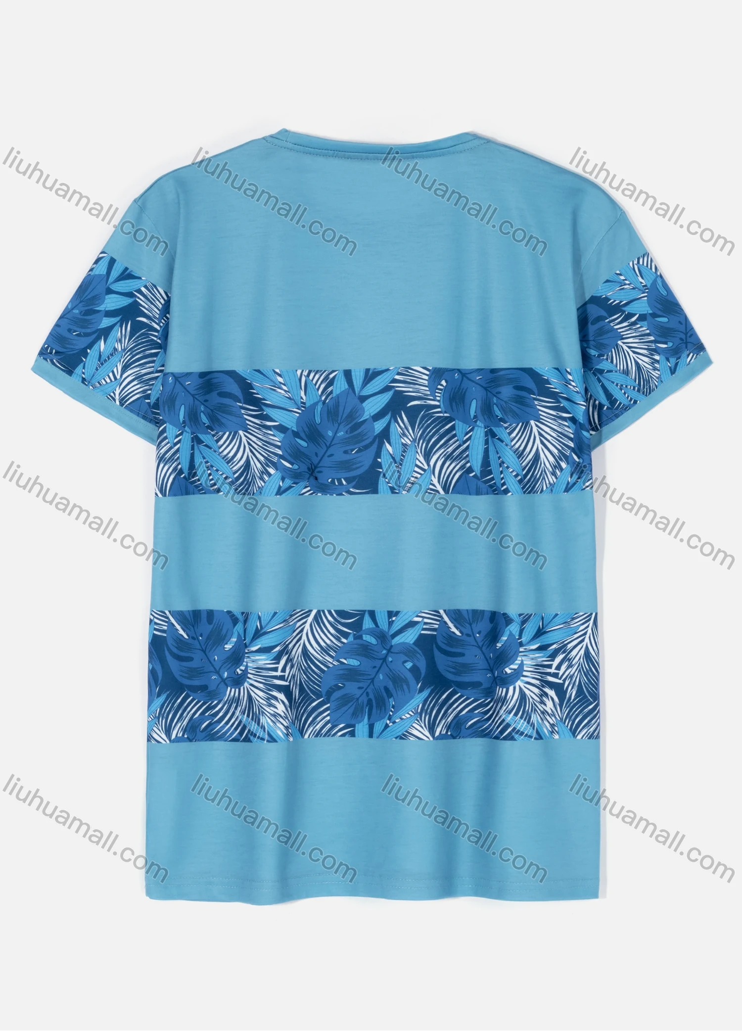 Wholesale Men's Casual Crew Neck Short Sleeve Tropical Splicing Print T-shirts - Liuhuamall