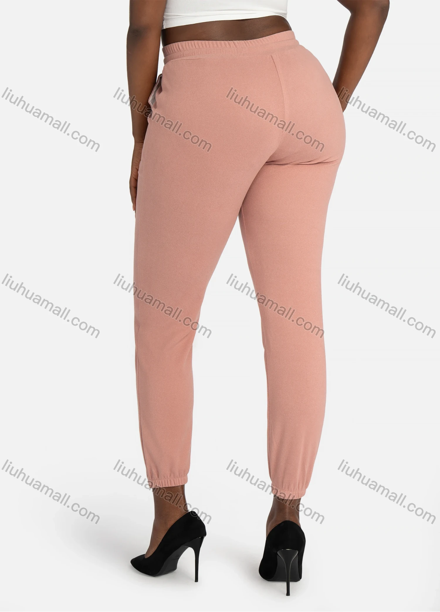 Wholesale Women's Casual Plain Slim Fit Bear High Waist Leg Pants WIth Drawstring - Liuhuamall