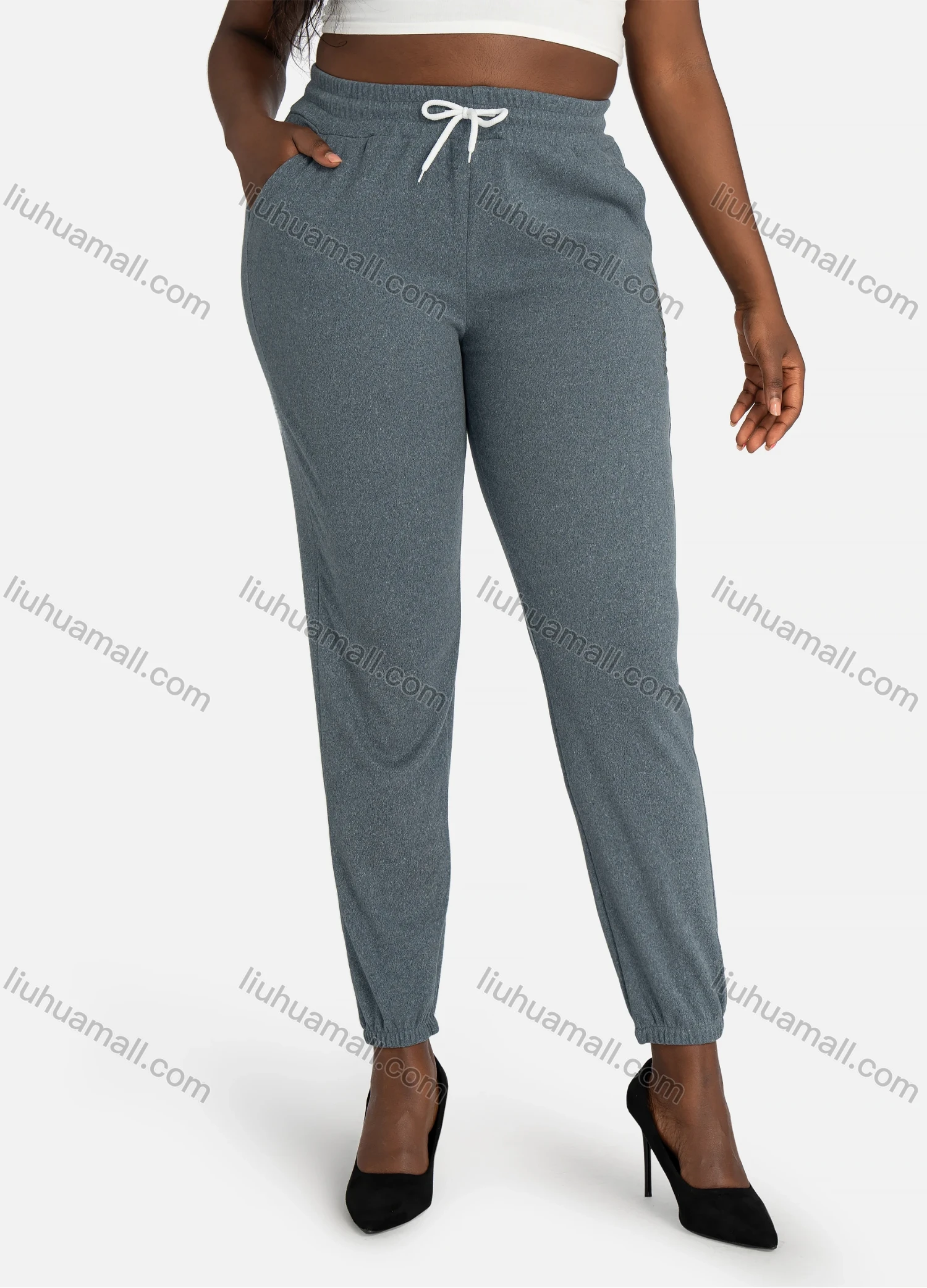 Wholesale Women's Casual Space Dye High Waist Narrow Leg Pants With Drawstring - Liuhuamall