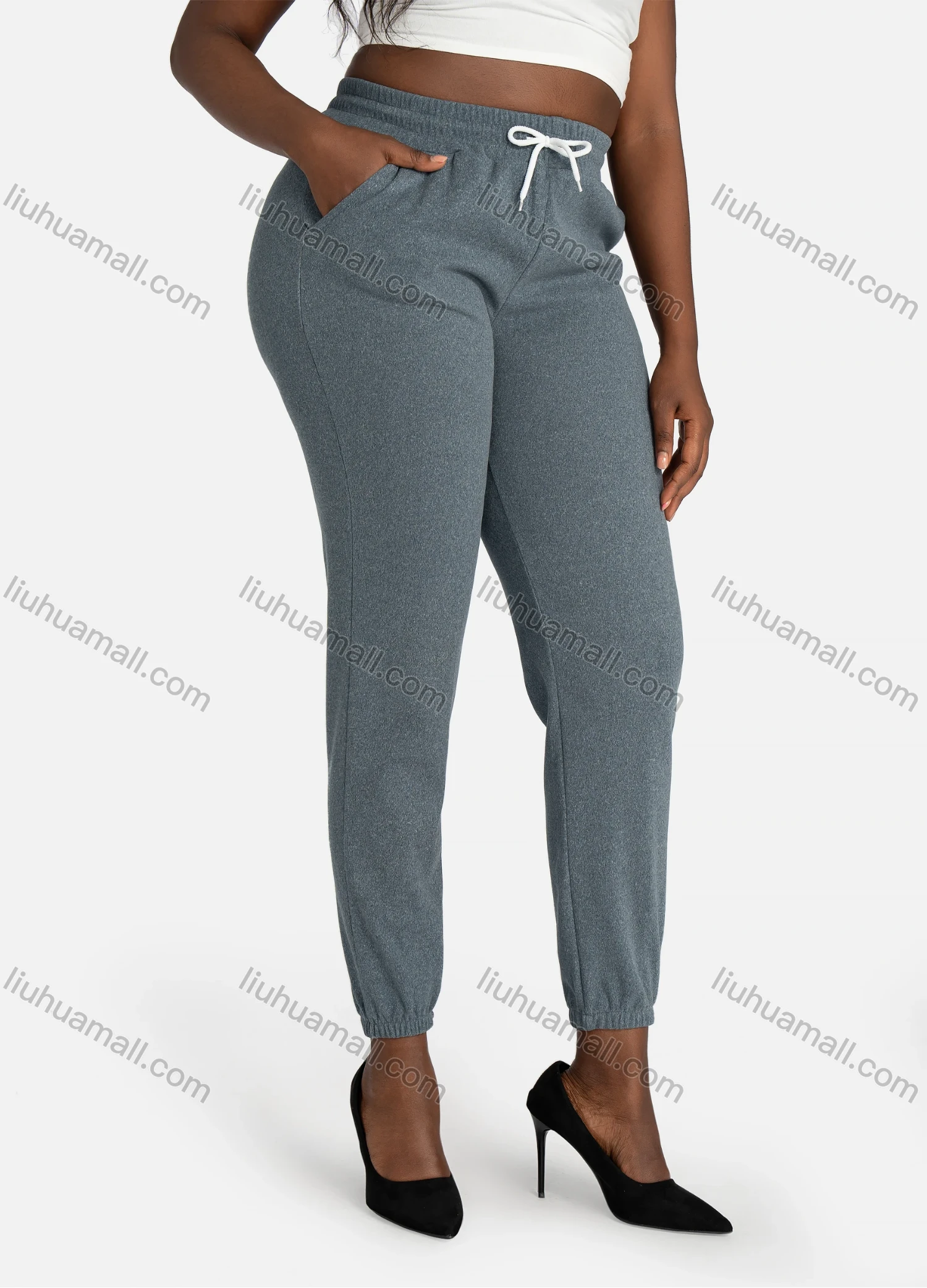 Wholesale Women's Casual Space Dye High Waist Narrow Leg Pants With Drawstring - Liuhuamall