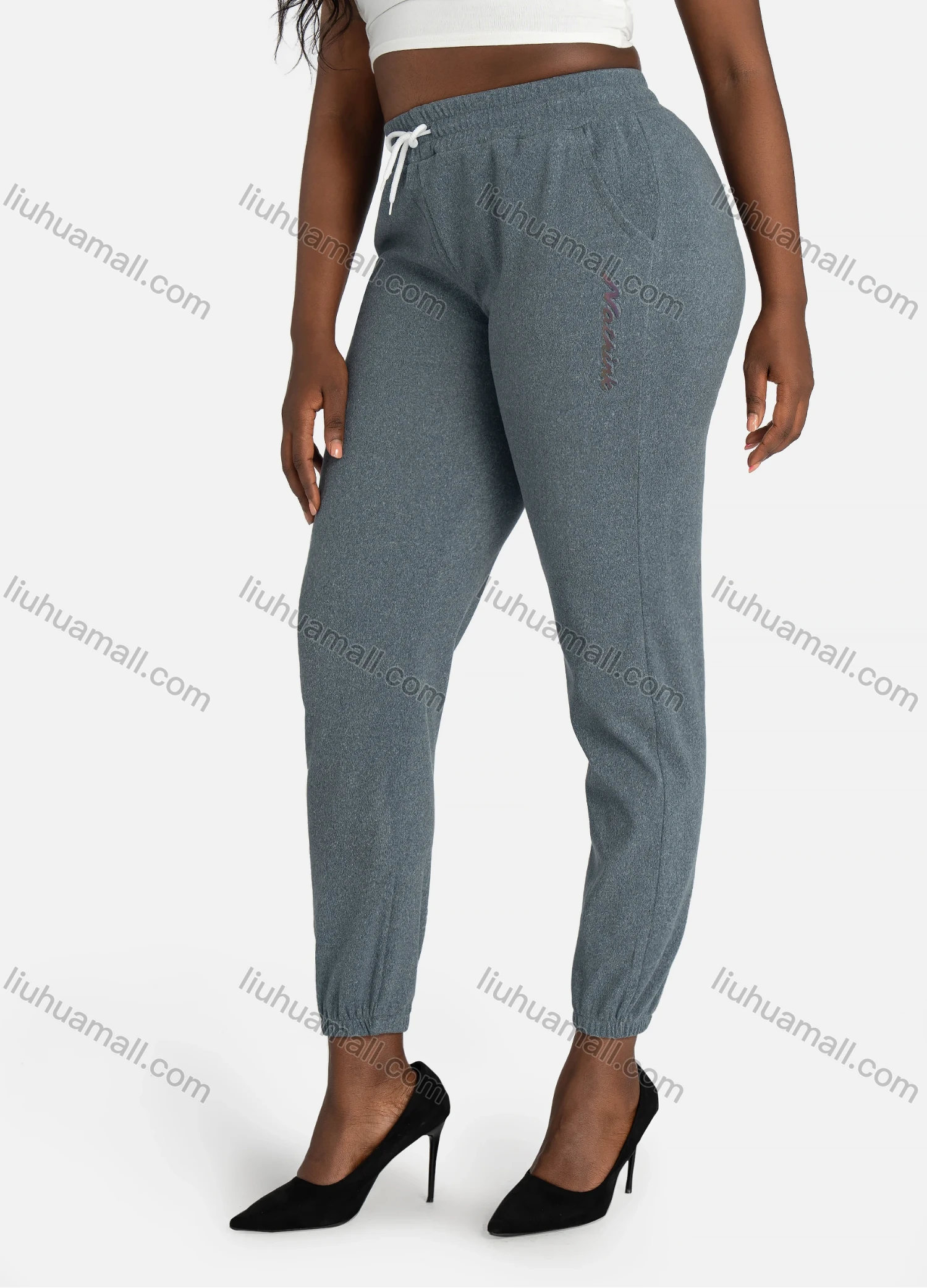 Wholesale Women's Casual Space Dye High Waist Narrow Leg Pants With Drawstring - Liuhuamall