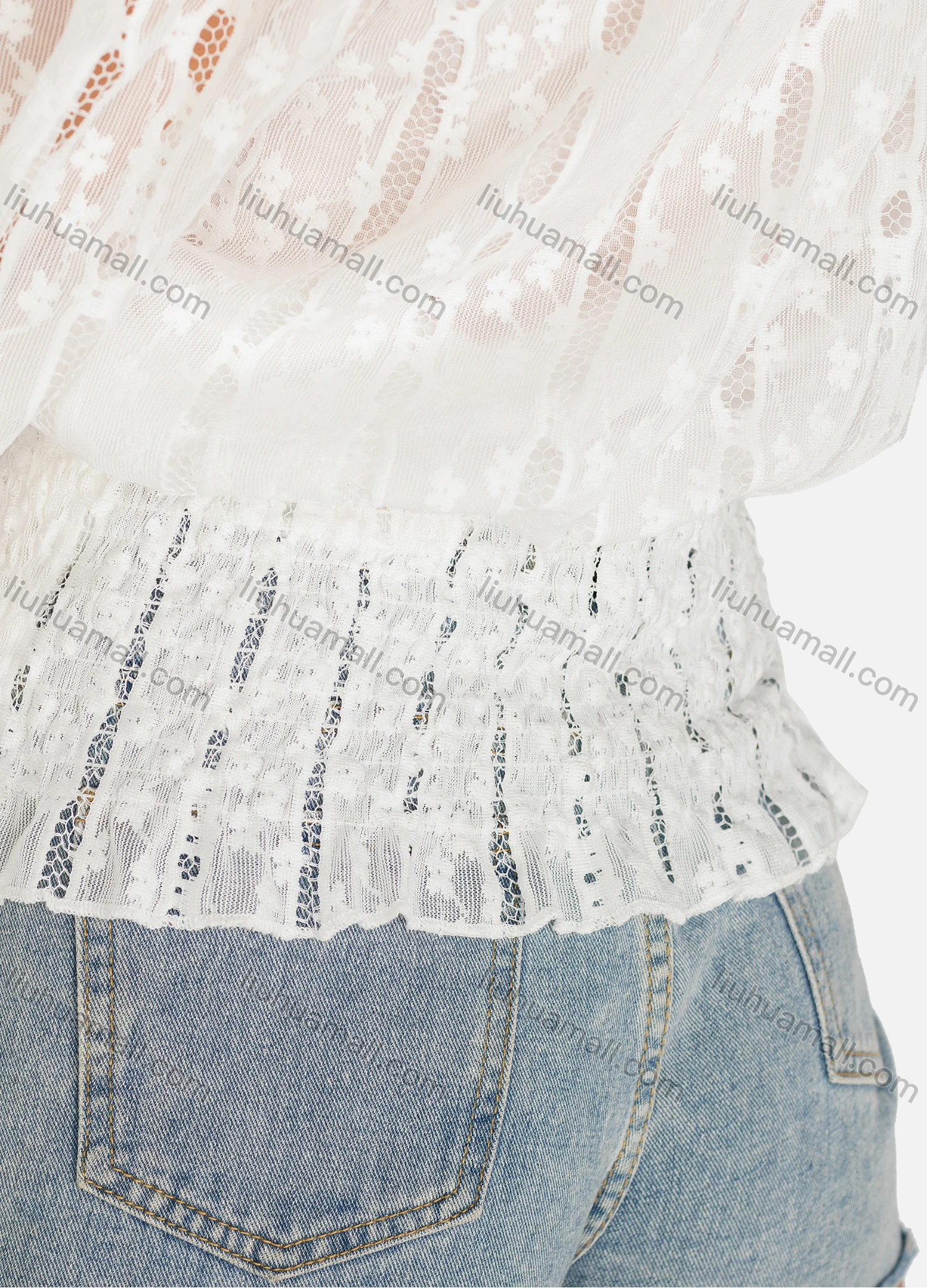 Wholesale Women's Casual Long Sleeve Off Shoulder Mesh Ruched Top - Liuhuamall